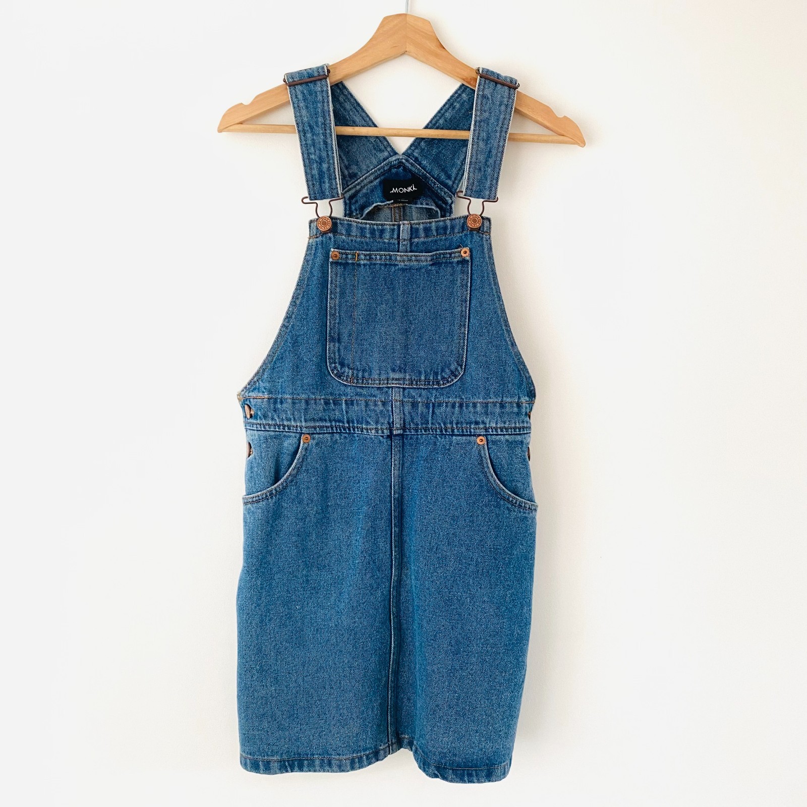 Monki Pinafore/Dungaree Mini Dress Women’s XS Blue Denim VGC