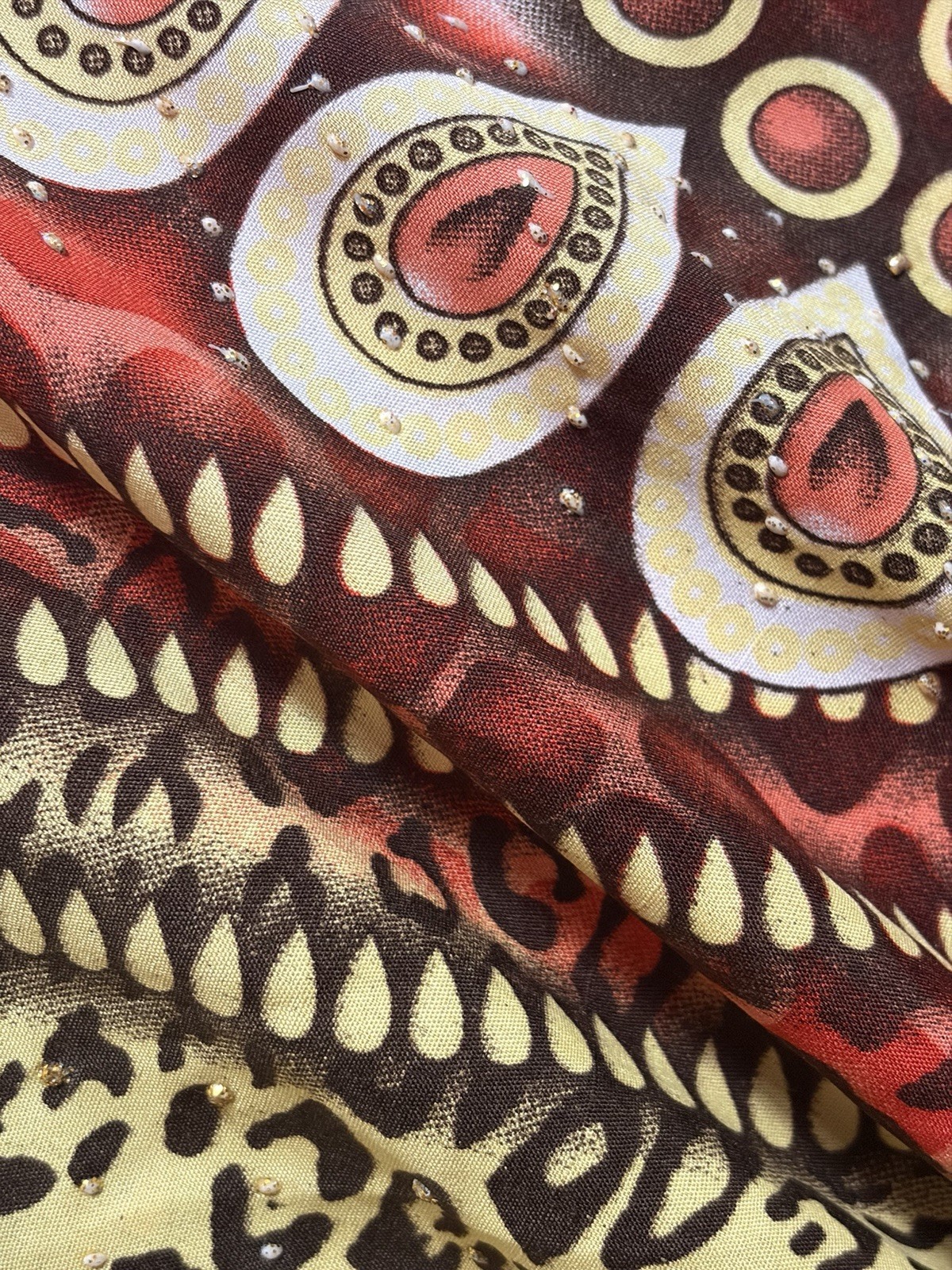 American Leisure Red Brown Beige Animal Print Kaftan Dress Round Neck Long One