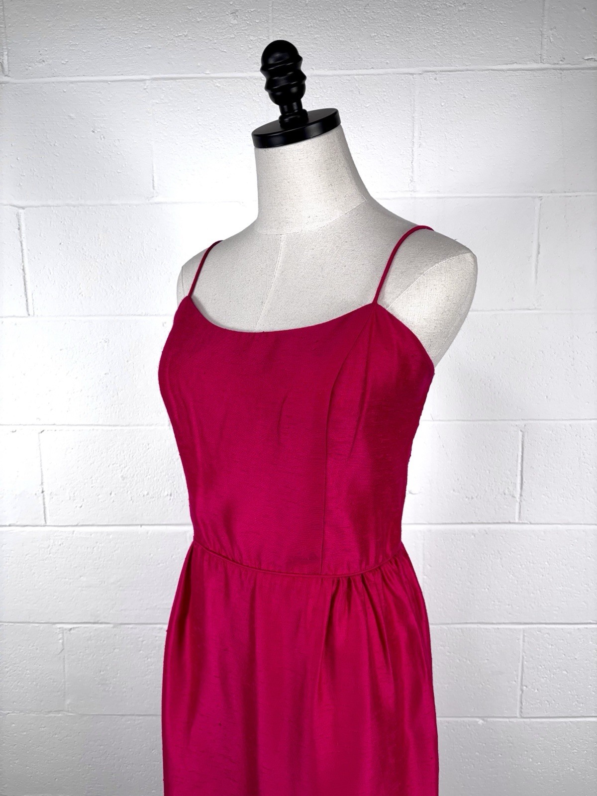 Vintage 60s Hot Pink Cocktail Sheath Dress Silk Dupioni Bombshell Pin-up M 10