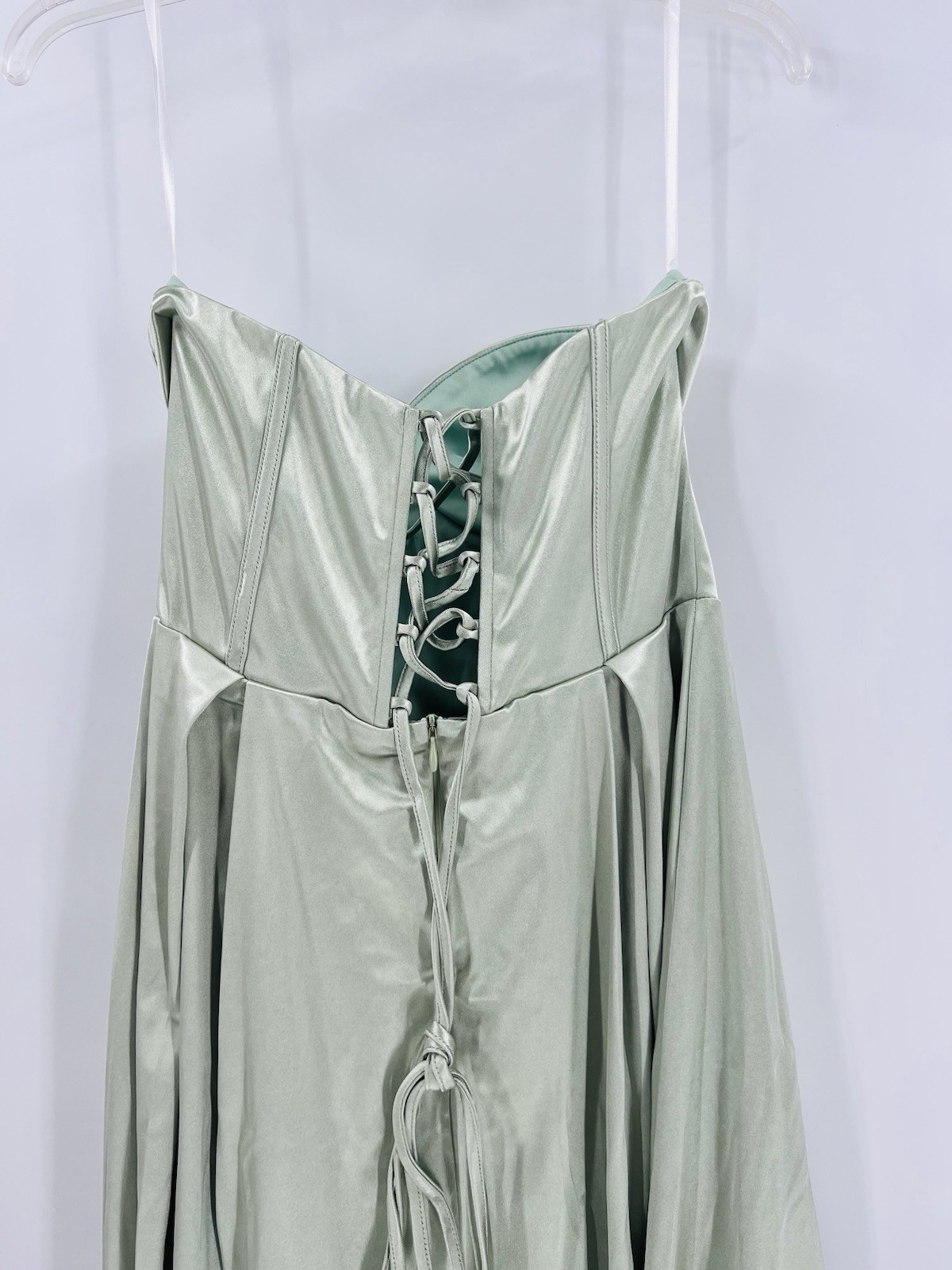 Amazon Adyce Strapless Pale Sage Satin Dress medium new