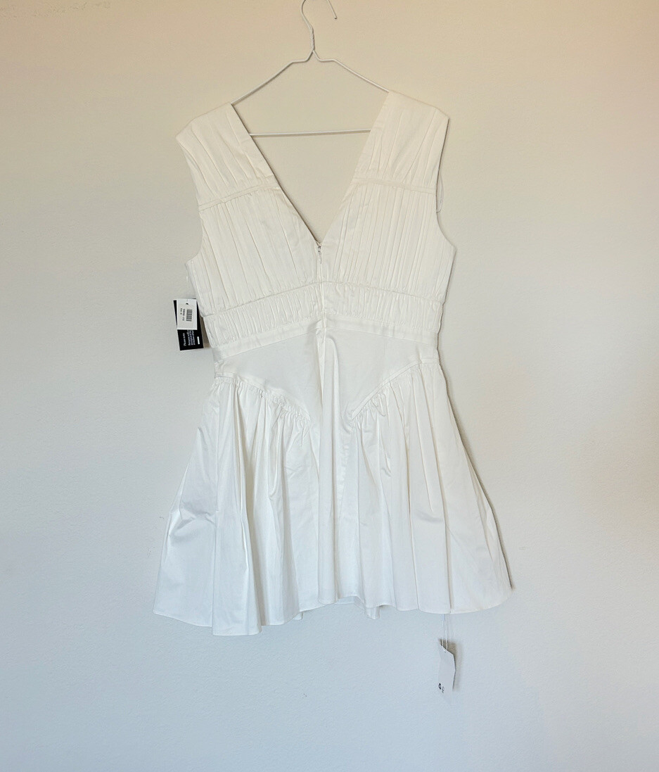 Self Portrait White Pleated Bow Mini Dress Size 8 NWT