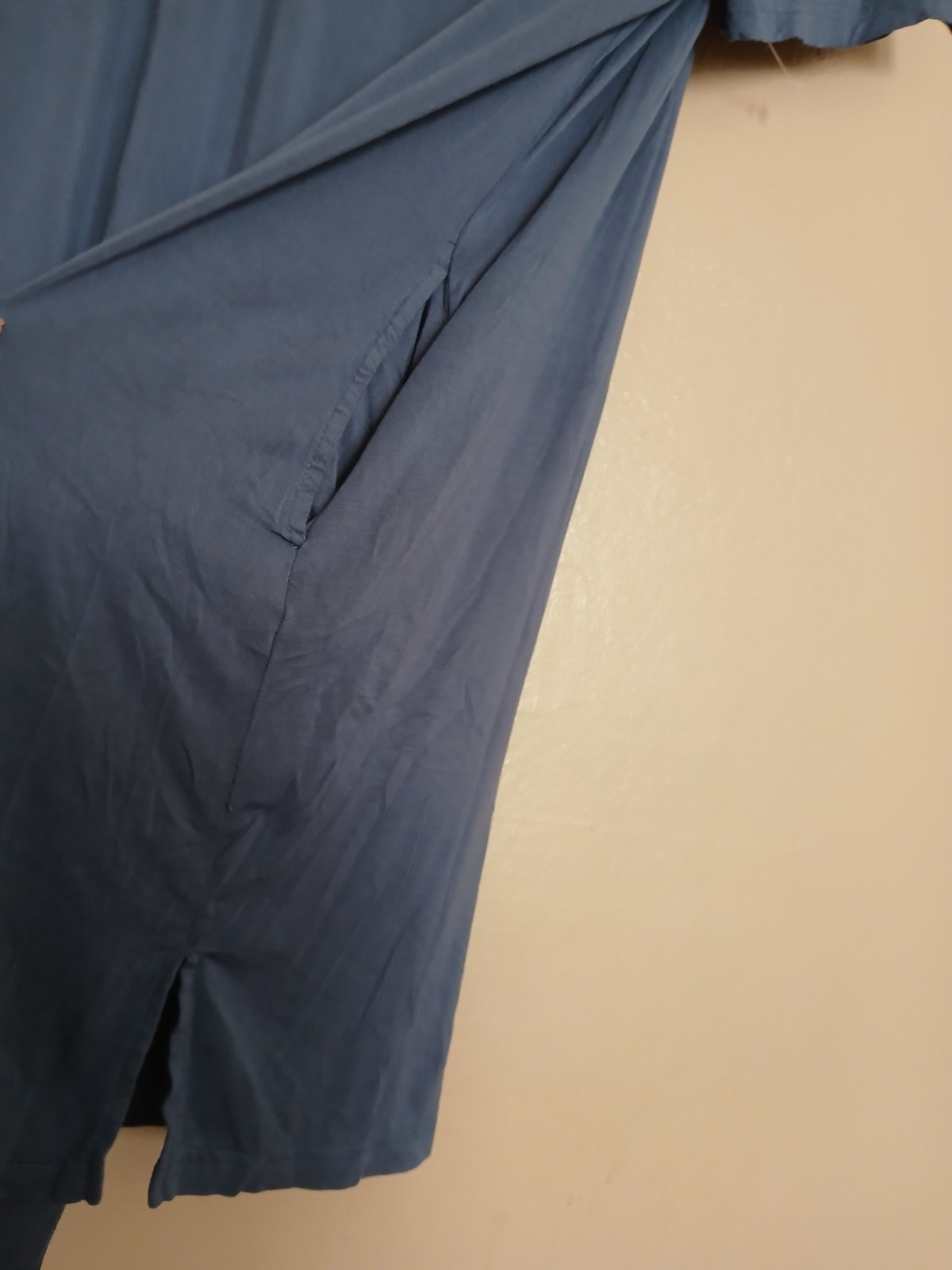 Eden Om Dress Medium Bamboo Shirt Comfort Stretch Casusl Pockets Blue V Neck