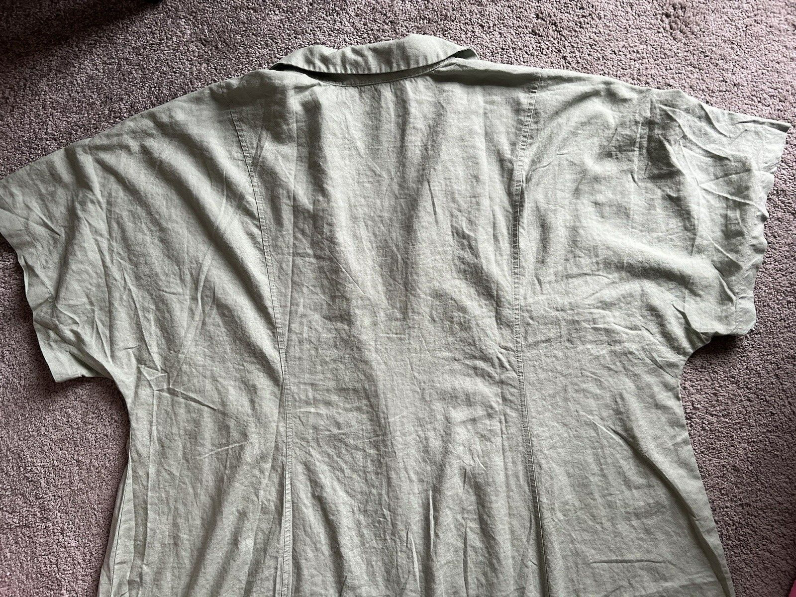 Madewell Short-Sleeve Button-Front Midi Shirtdress Dress 28W Linen Mint NP358