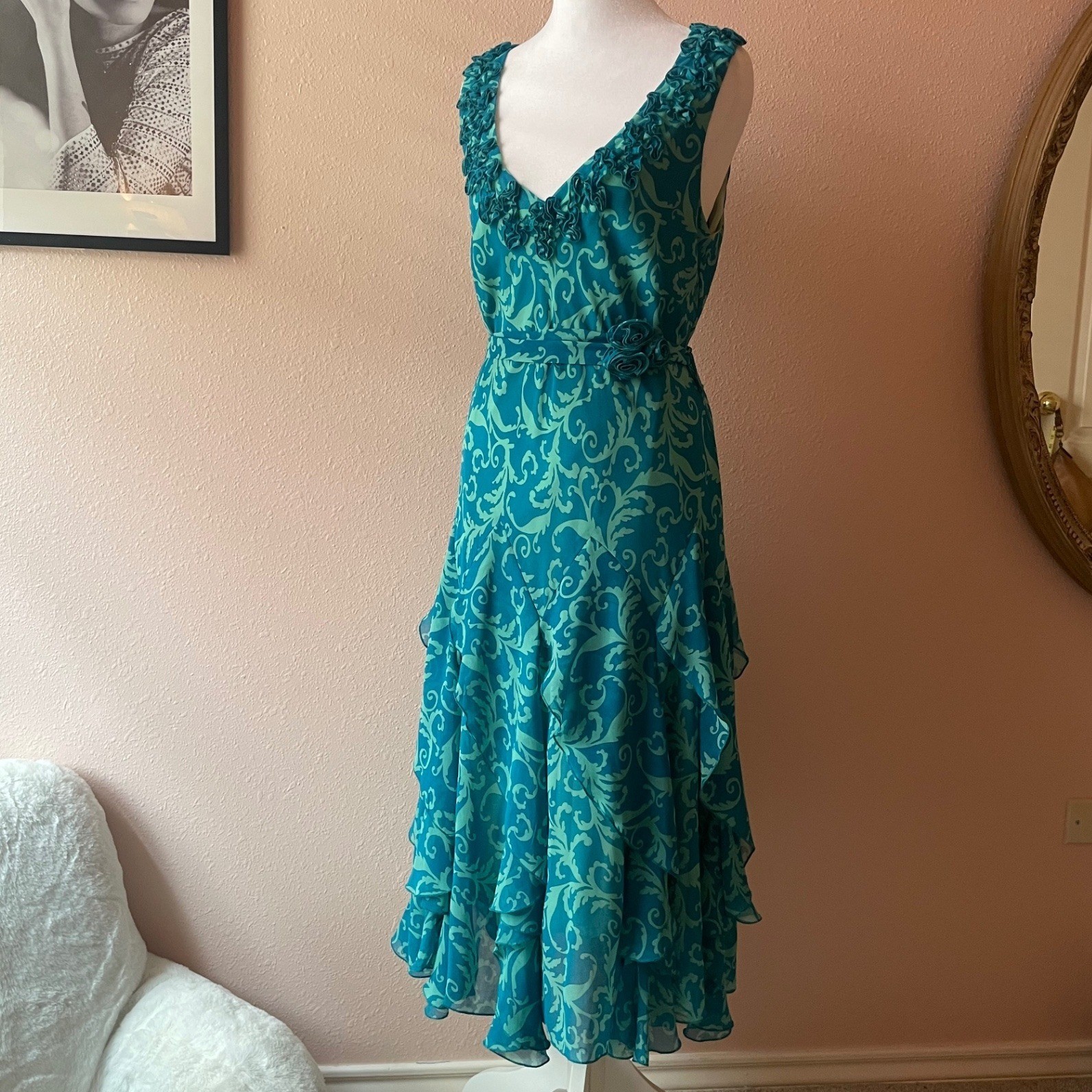 Early 2000s Whimsy Fairy Floral Tiered Ruffle Dress