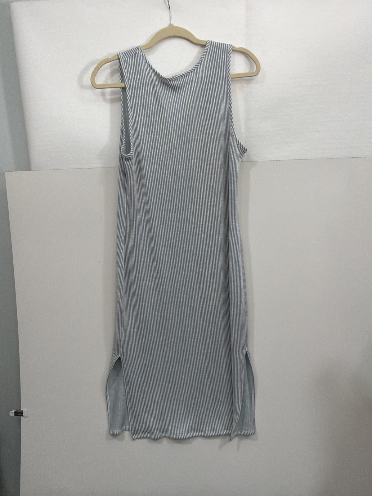 Sleeveless Tank Dress – Green Envelope Blue white stripe sz Large Summer USA