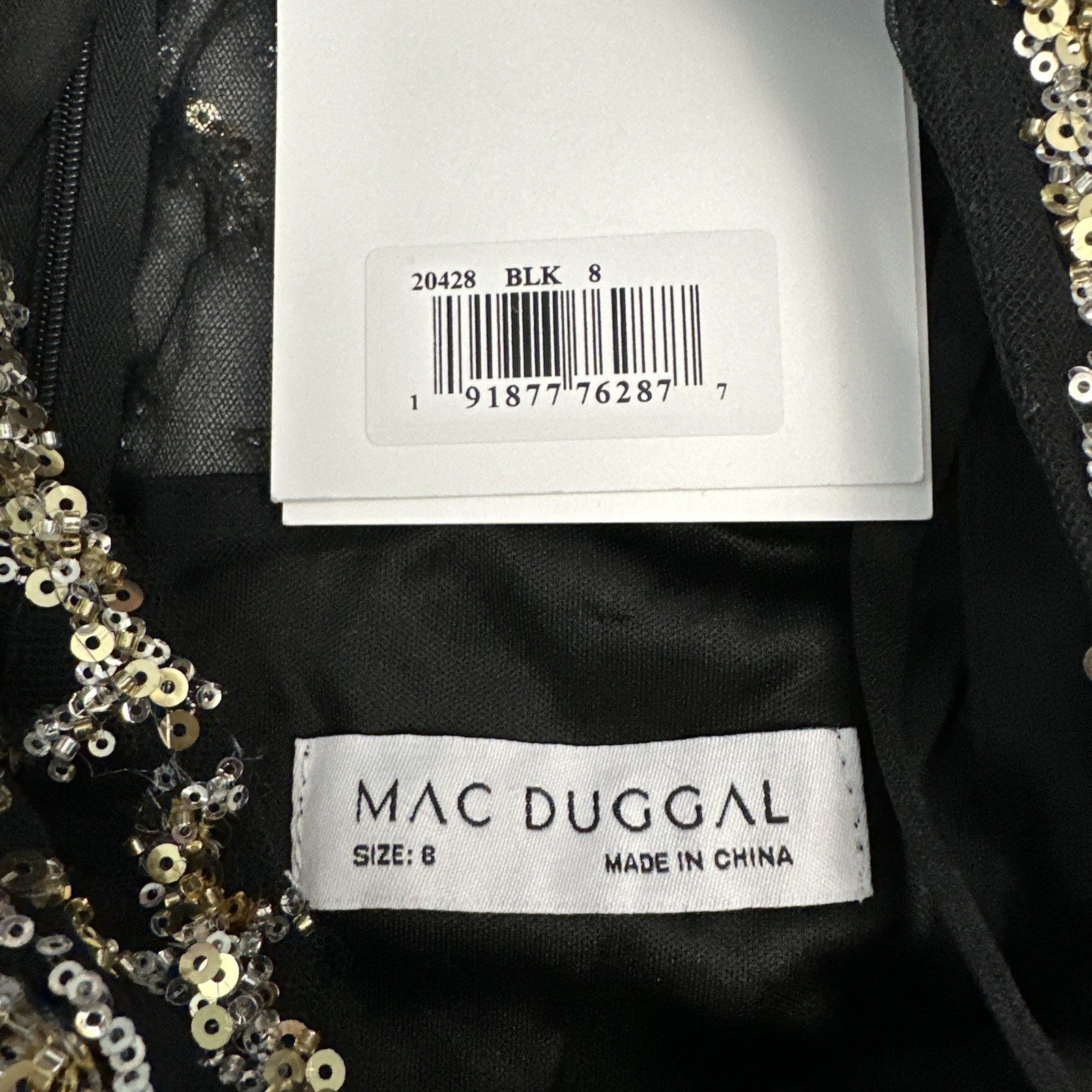 NWT Mac Duggal [ 8 ] 20428 Embellished Gathered Puff Sleeve Wrap Gown Blac J1484