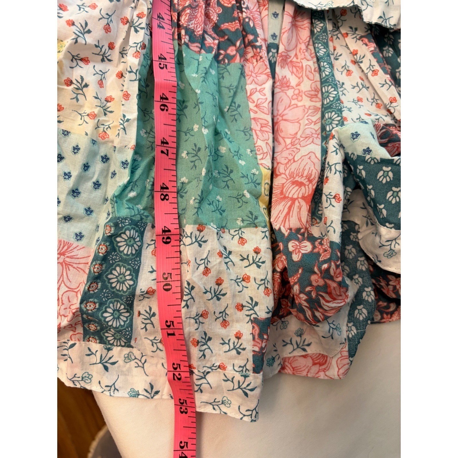 New Simply Southern Patchwork Tiered Maxi Dress Pink Teal Floral Large cottage
