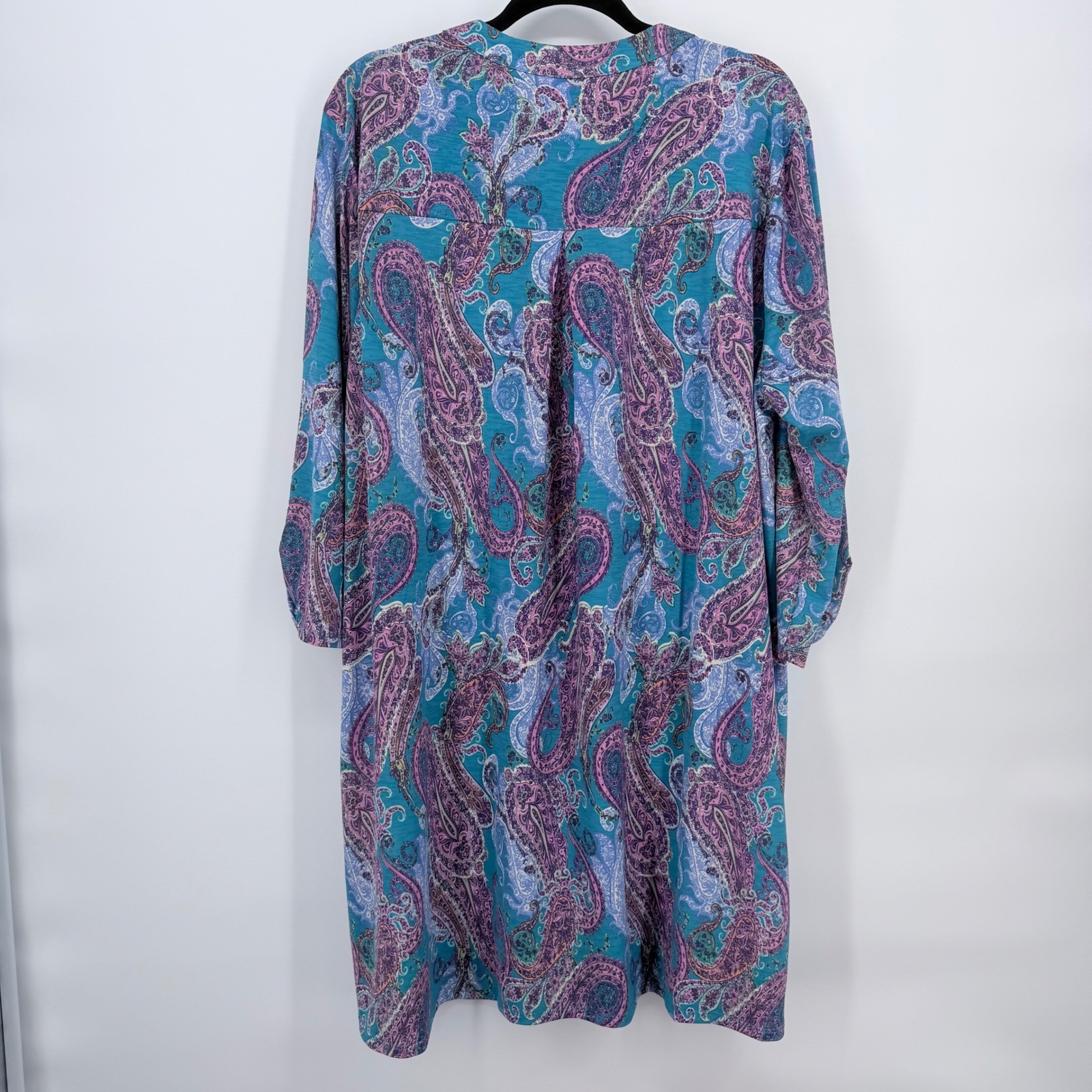 Dear Scarlett Polyester Paisley Shift Dress Womens 3X Teal NEW Roll-Tab Pockets