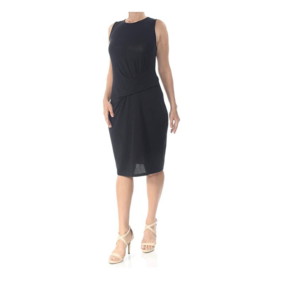 Bar III Womens Large Solid Black Sleeveless Ruched Front Knit Dress NEW $59