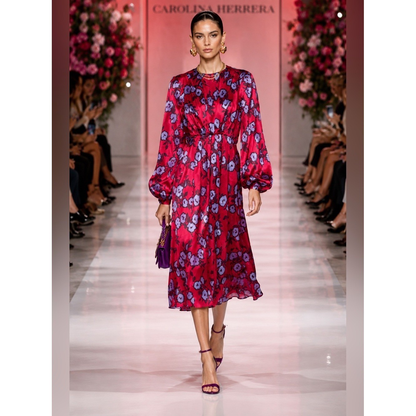 Carolina Herrera Midi Dress with Lavender Floral Print New Size US 6