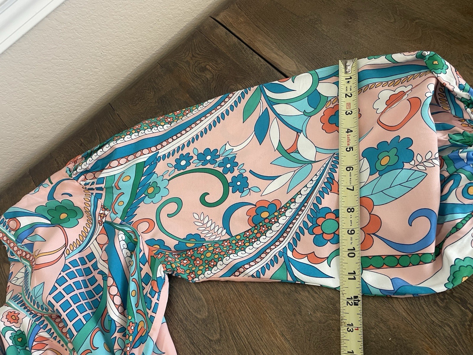 ADRIANNA PAPELL Long Sleeve Retro Print Dress Short Tie Waist Flowy Flouncy 14