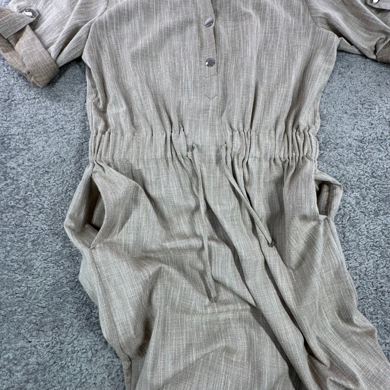 Kiton Napoli Women Taupe Wool Blend Drawstring Shirt Dress Made In Italy 32″