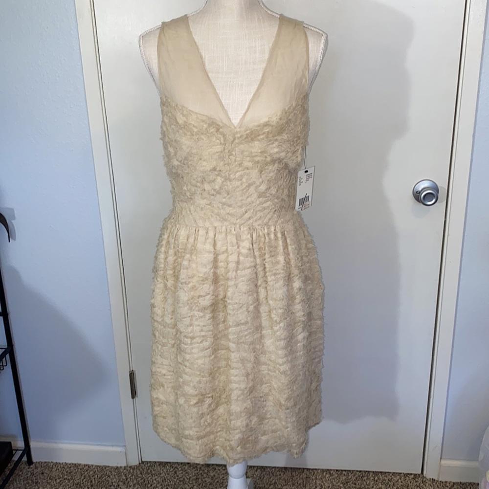 NWT Robert Rodriguez Knee Length Midi Dress Womens Tan Off White Bone Size 8