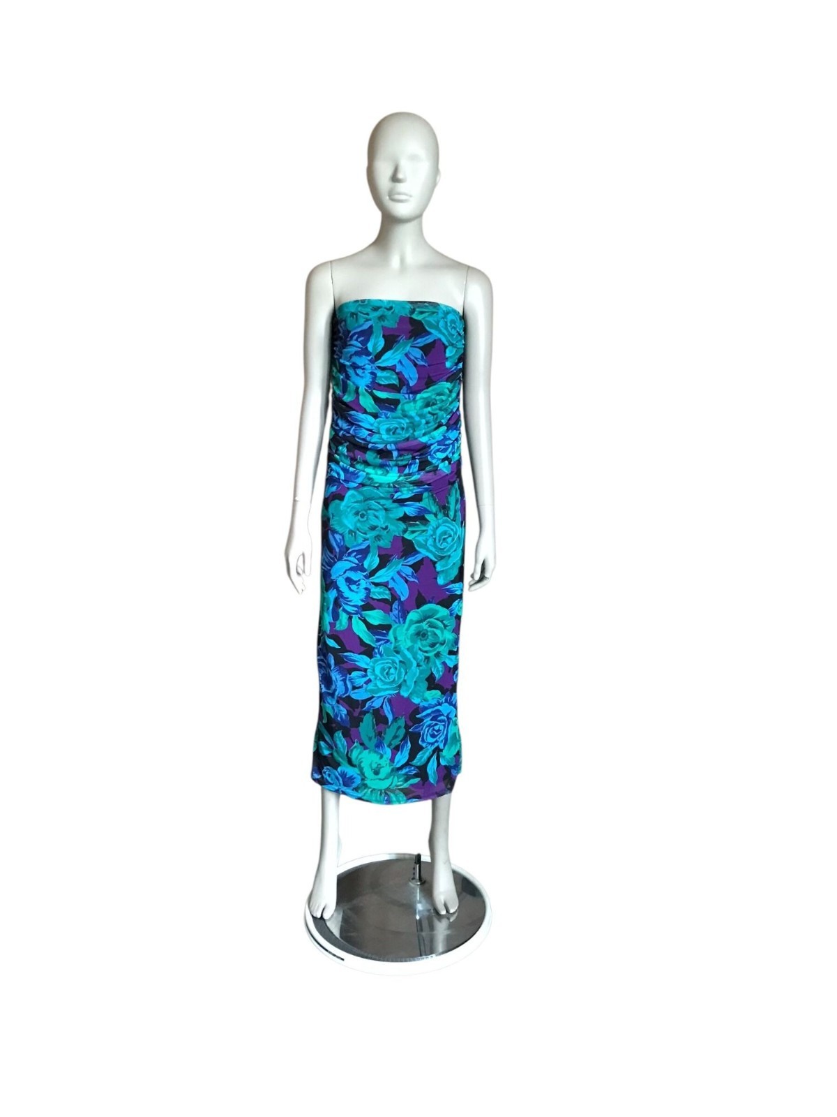 AFRM Blue, Purple and Black Flower Strapless Dress