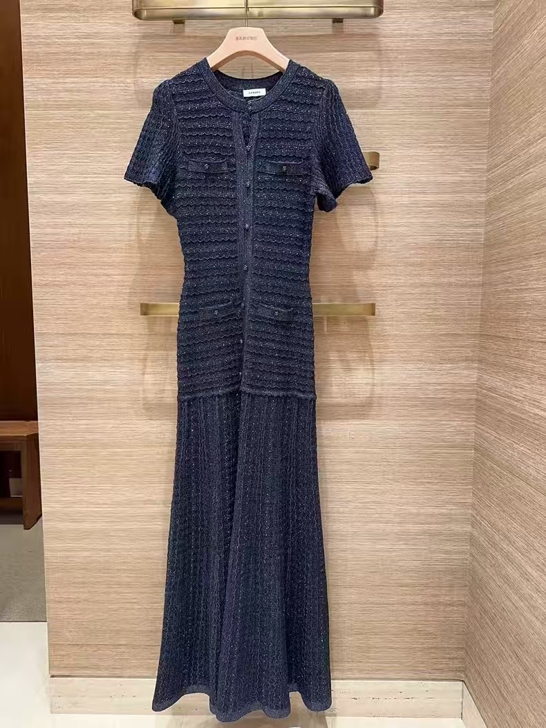 Sandro Lustrous fabric Puff sleeves Multiple pockets Round-neck Dresses