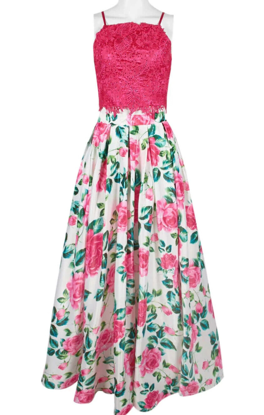 Dave & Johnny 2-Piece Lace & Mikado Gown Size 18 Pink Floral NWT $250