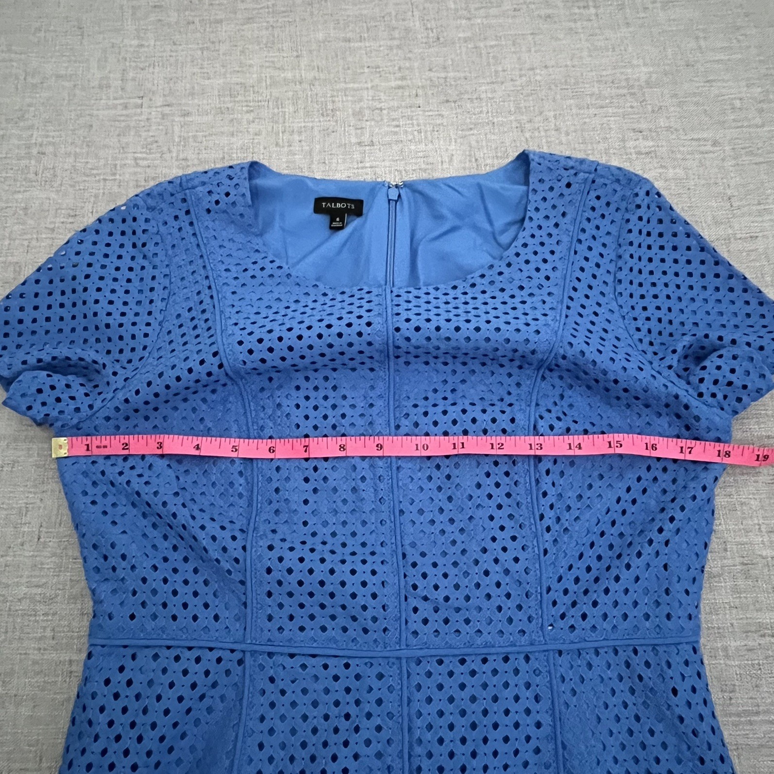 Talbots Shift Sheath Dress Periwinkle Blue 6 Laser Cut Lined Office Garden Guest