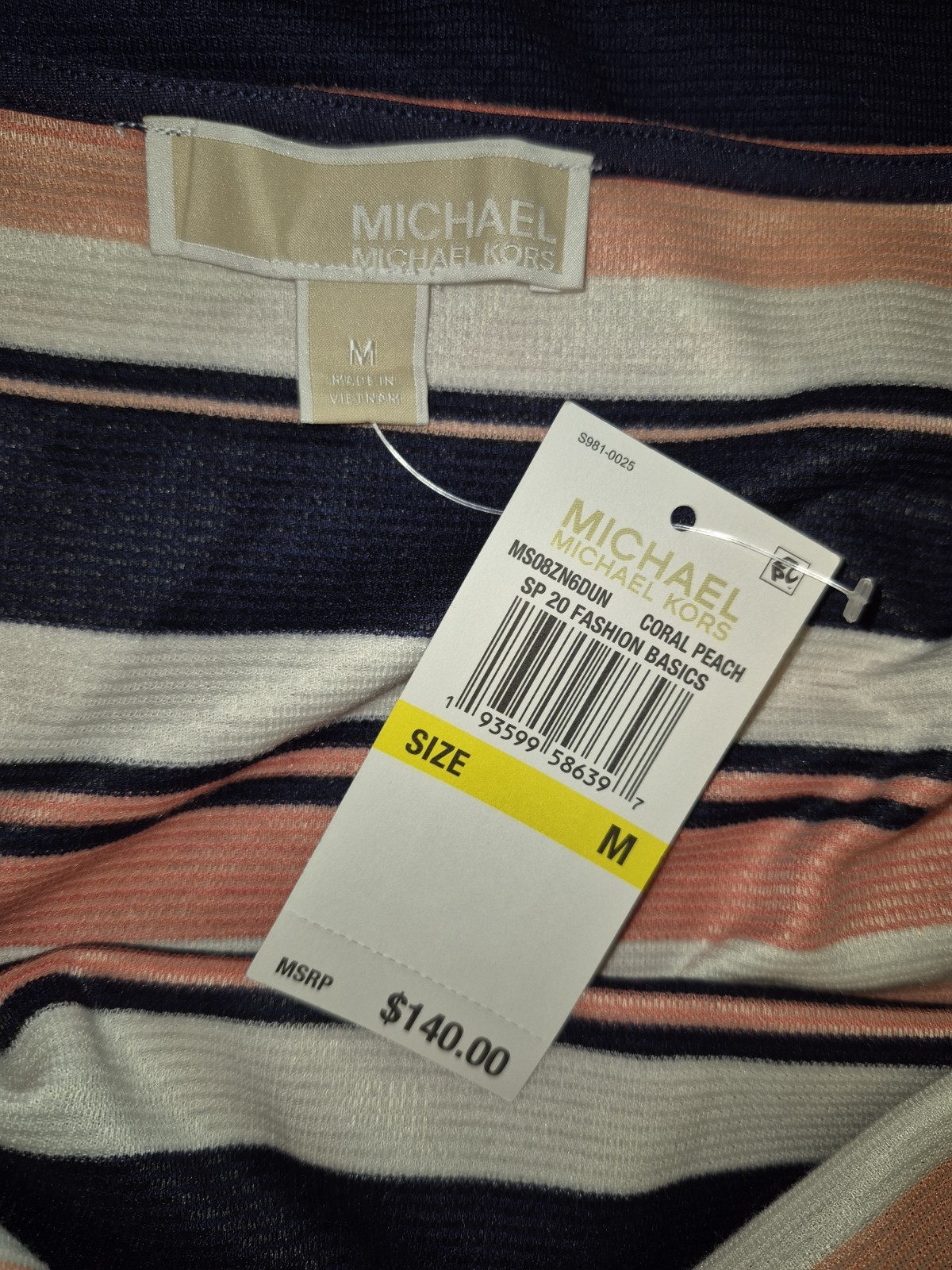 Michael Kors Coral Navy Cream Striped Maxi Tank Dress Size Medium New With Tags