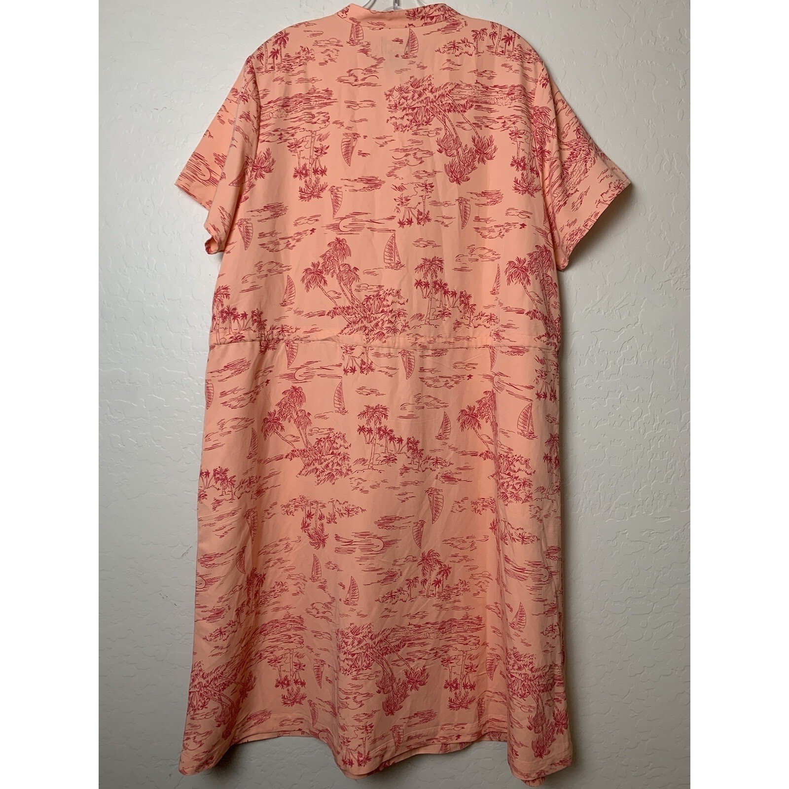 Lands End Tropical Button Drawstring Waist Womens Dress Sz XL Peach 0101