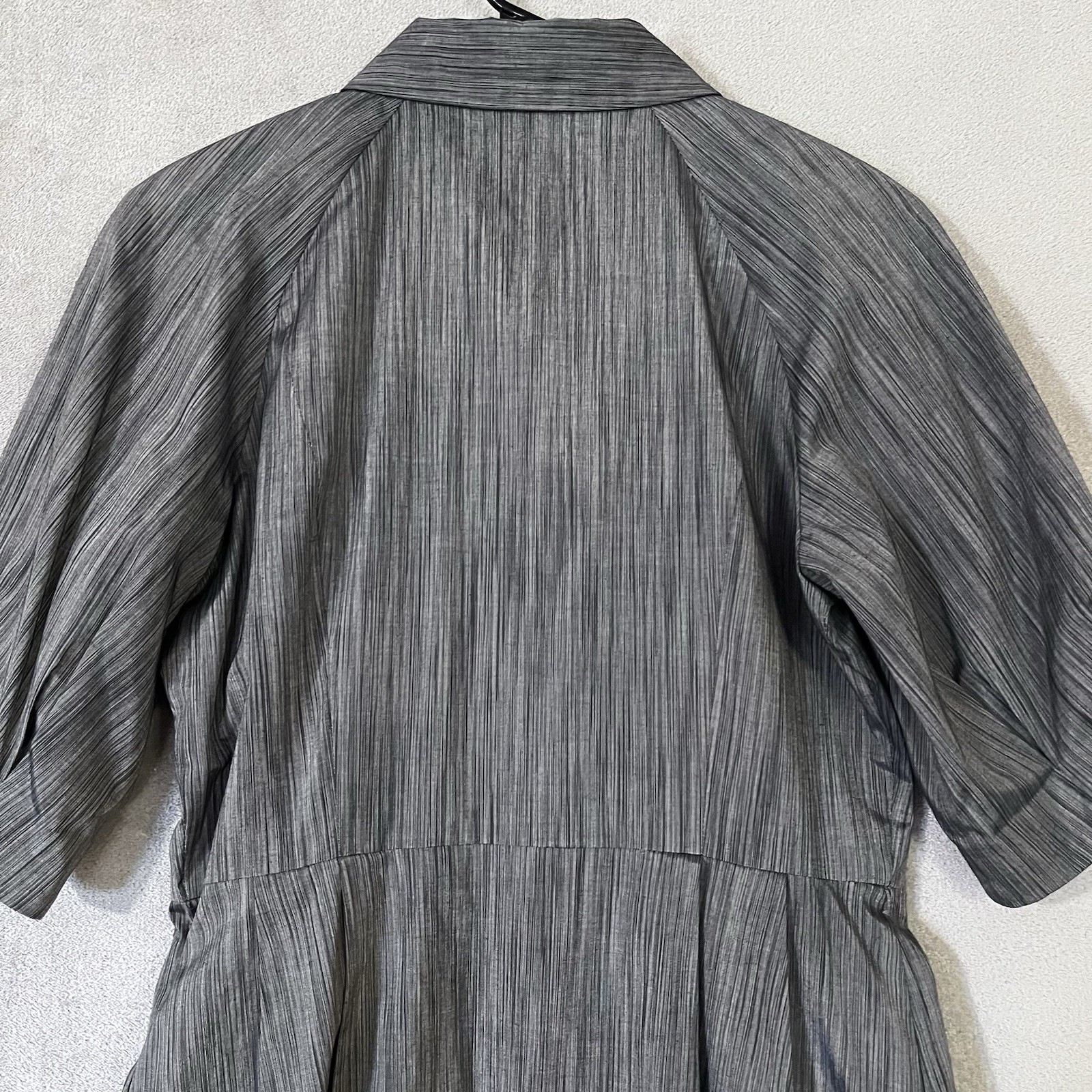 ELLEN TRACY Button Front Shirt Dress Gray Petite 8 Puff Sleeves Lined Classic