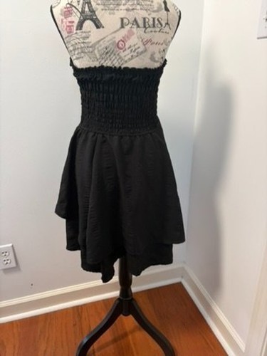 Y2kstyle Grunge Goth size L Black Strapless Smocked Mini Dress