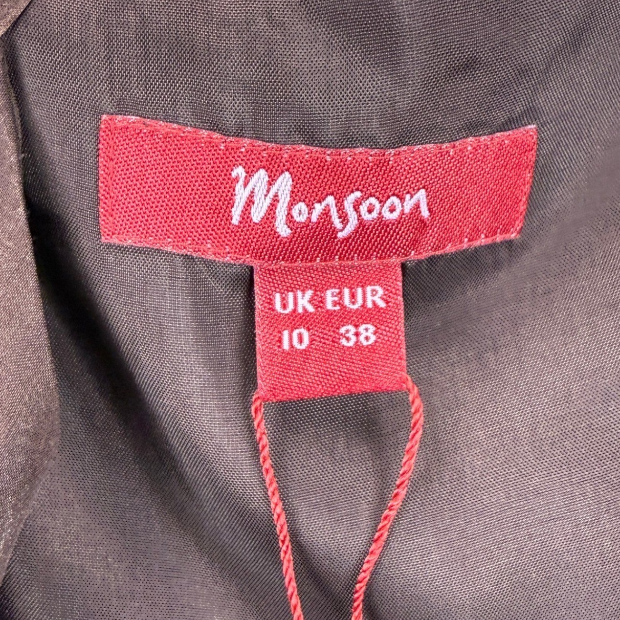 Monsoon Kimberley Chocolate Brown Silk Blend Embroidered Midi Dress UK 10 EUR 38