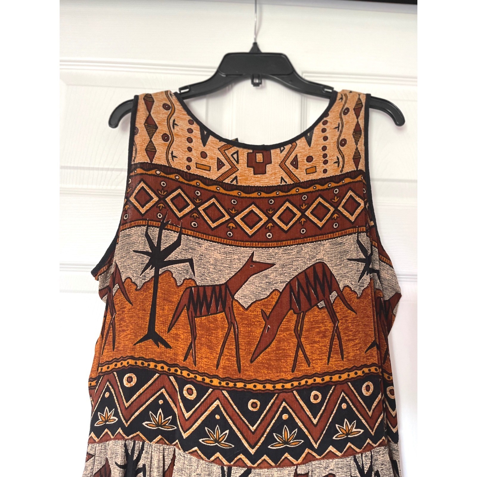 Bila Womens Tribal Print Sleeveless Maxi Dress Orange Brown Rayon Boho Large