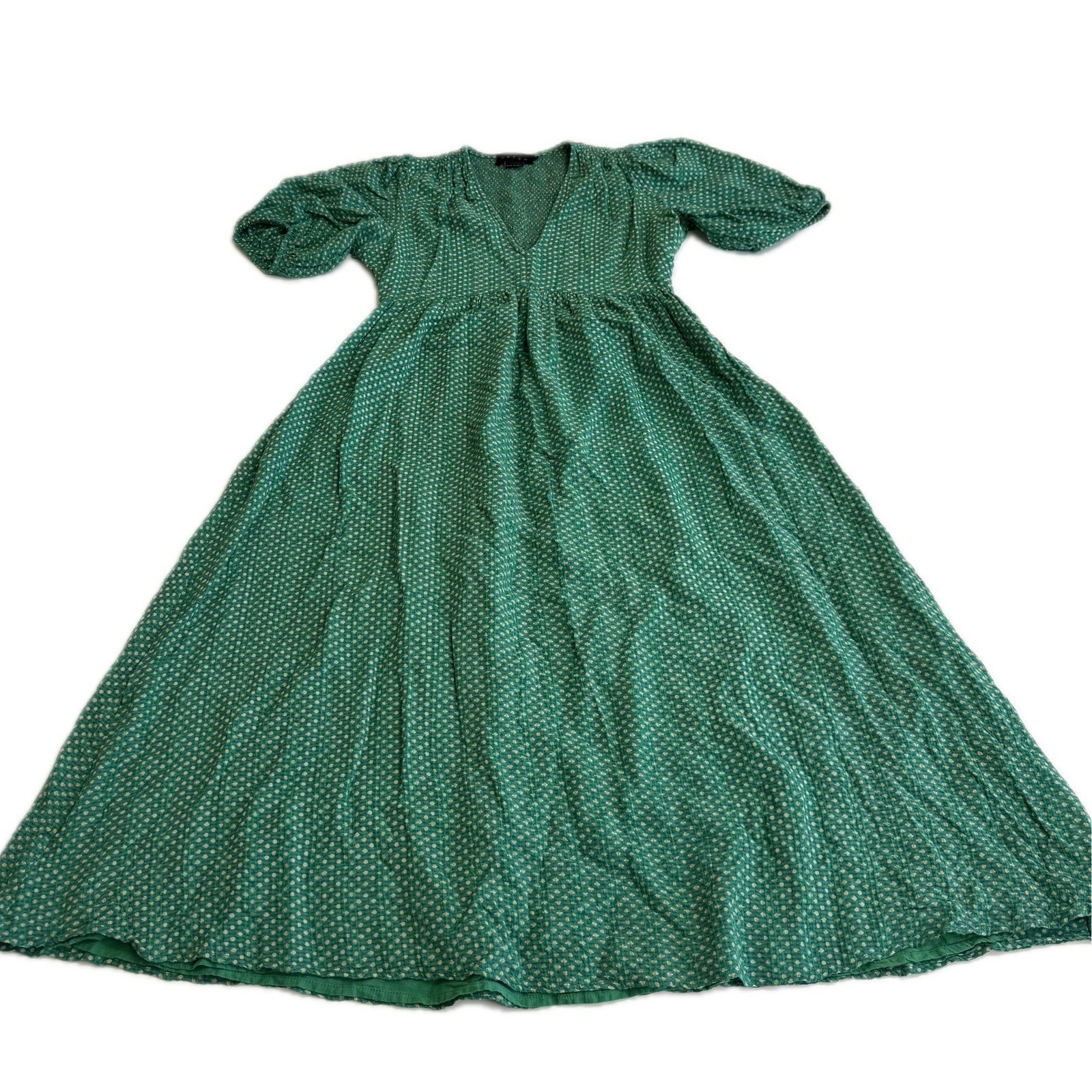 HATCH Dress Womens Size 1 Green Melanie Maternity Polka Dot Midi Puff Sleeve