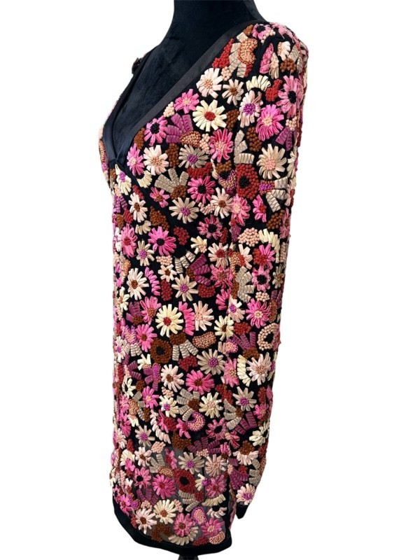 Tom Ford Silk Mesh Sheer Floral Appliqué Mini Dress IT 38 Leather Italy Couture