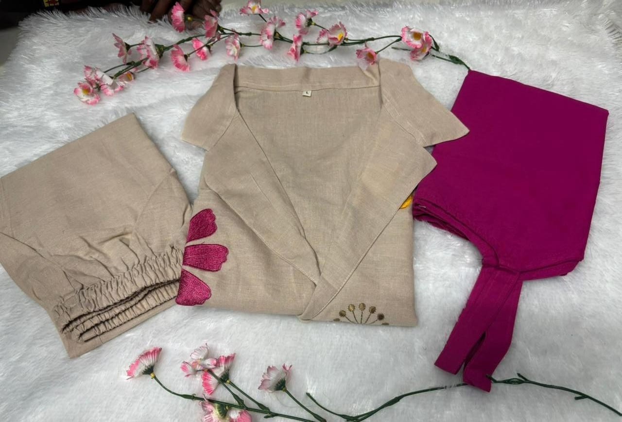Women 3Pc Cotton Flex Co-Ord Set Blazer Jacket Top Pant Set Etnic Daily Wear