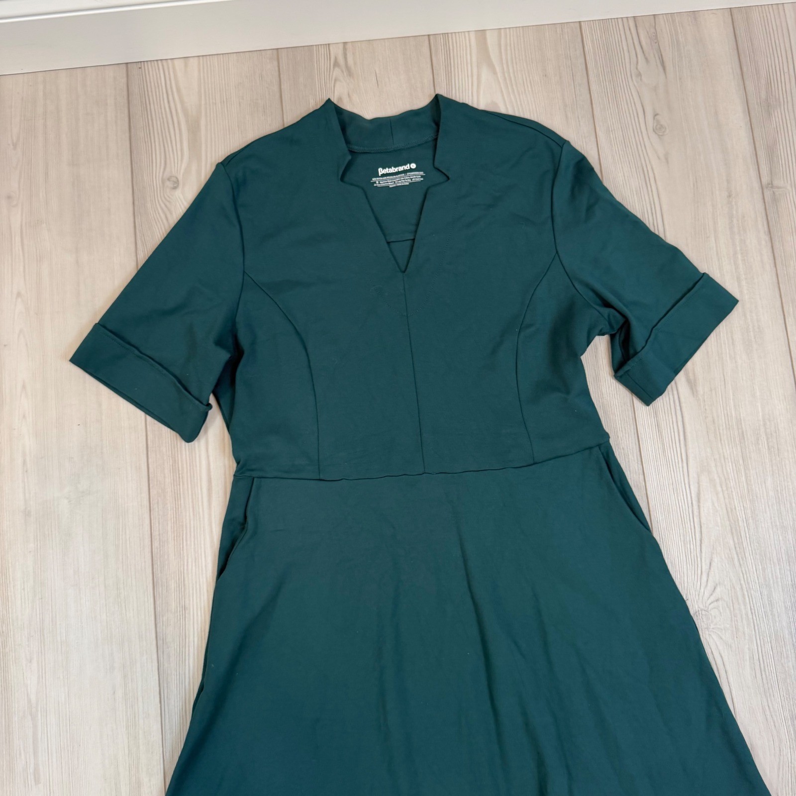 Betabrand Forest Green Ponte Fit and Flare Dress Short Sleeve V-Neck XL