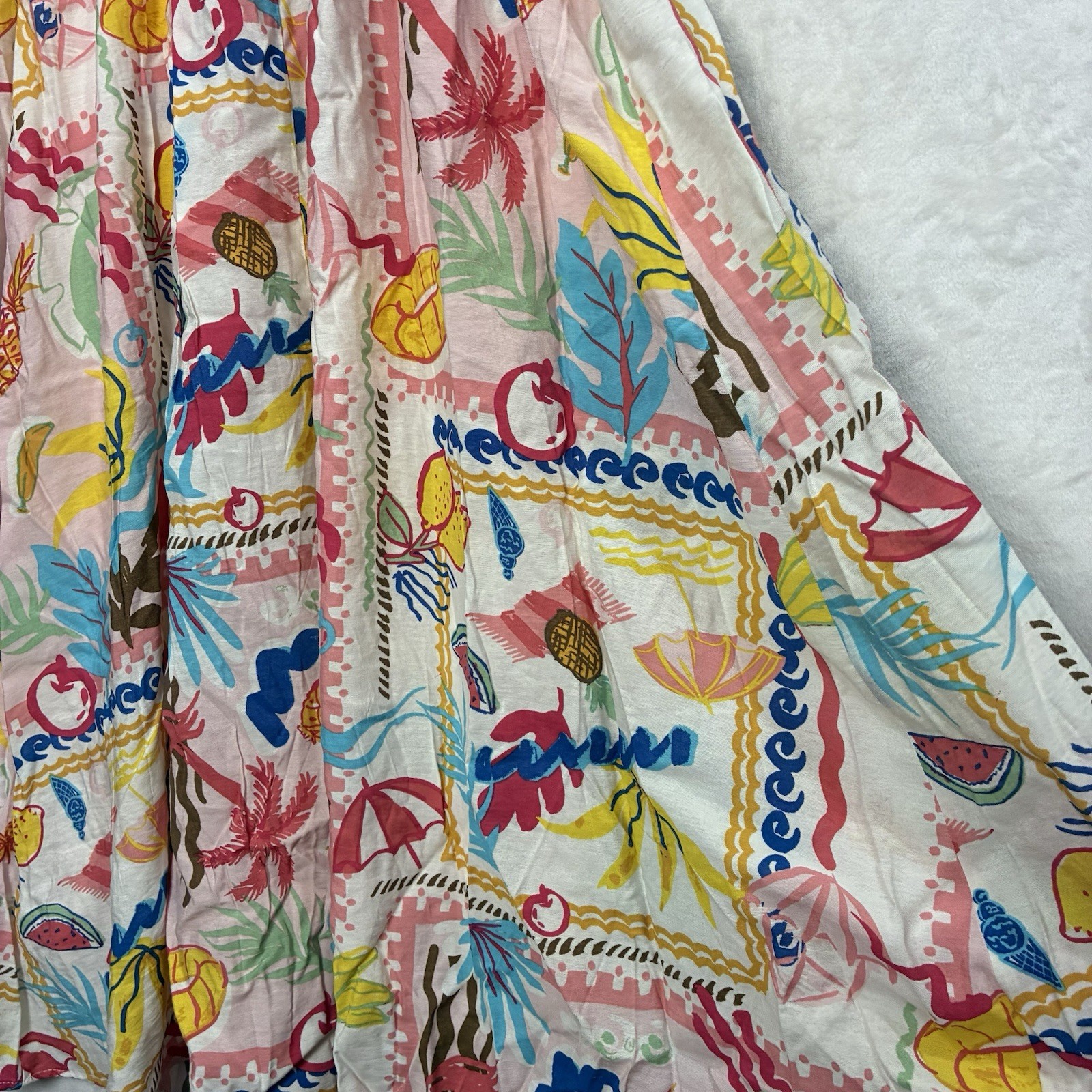 Blu Pepper Tropical Fruit Print Midi Dress M Smock Beach Coastal Vacation NWT