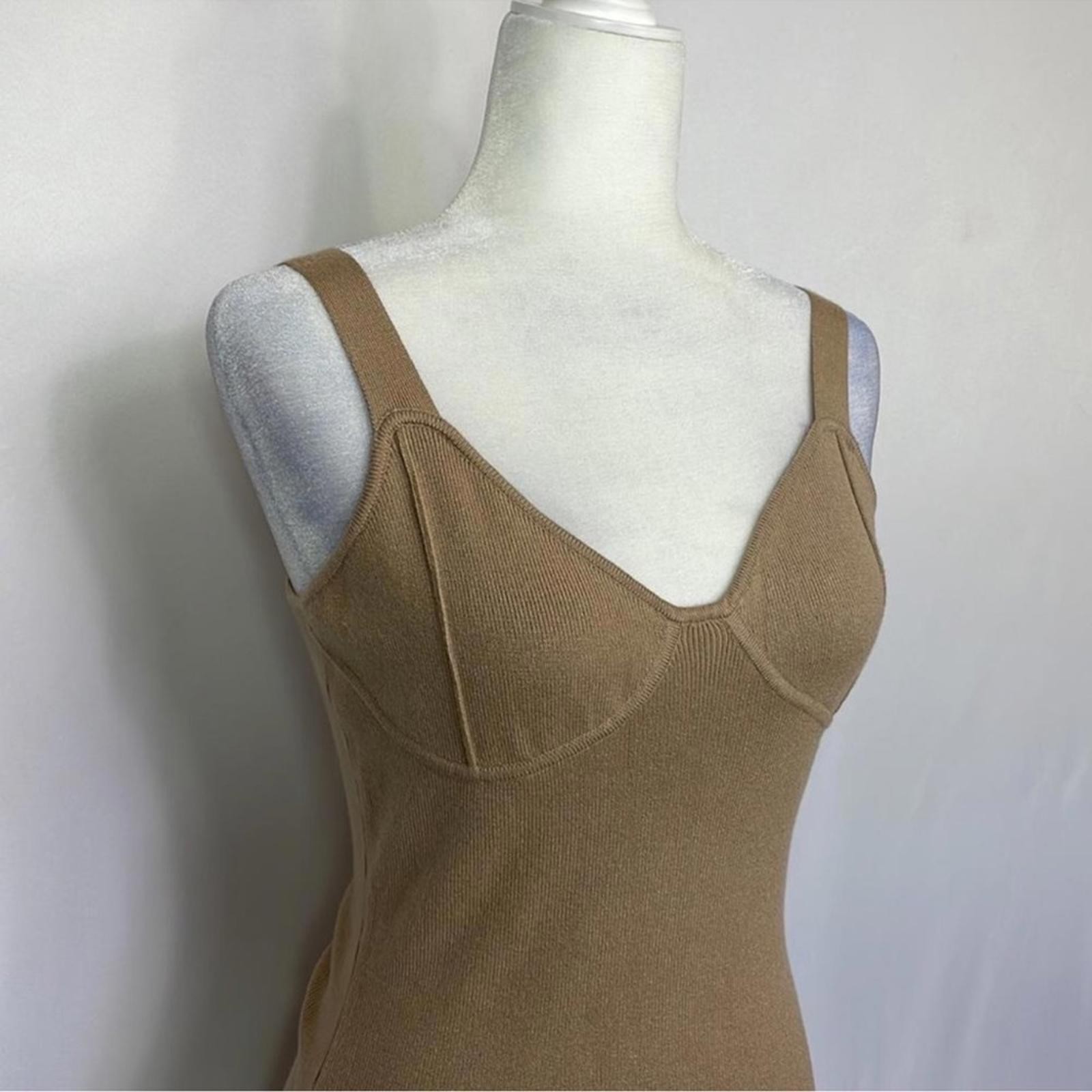 Willow & Wind Tan Knit Midi Dress M Sleeveless Bodycon Slit NWT