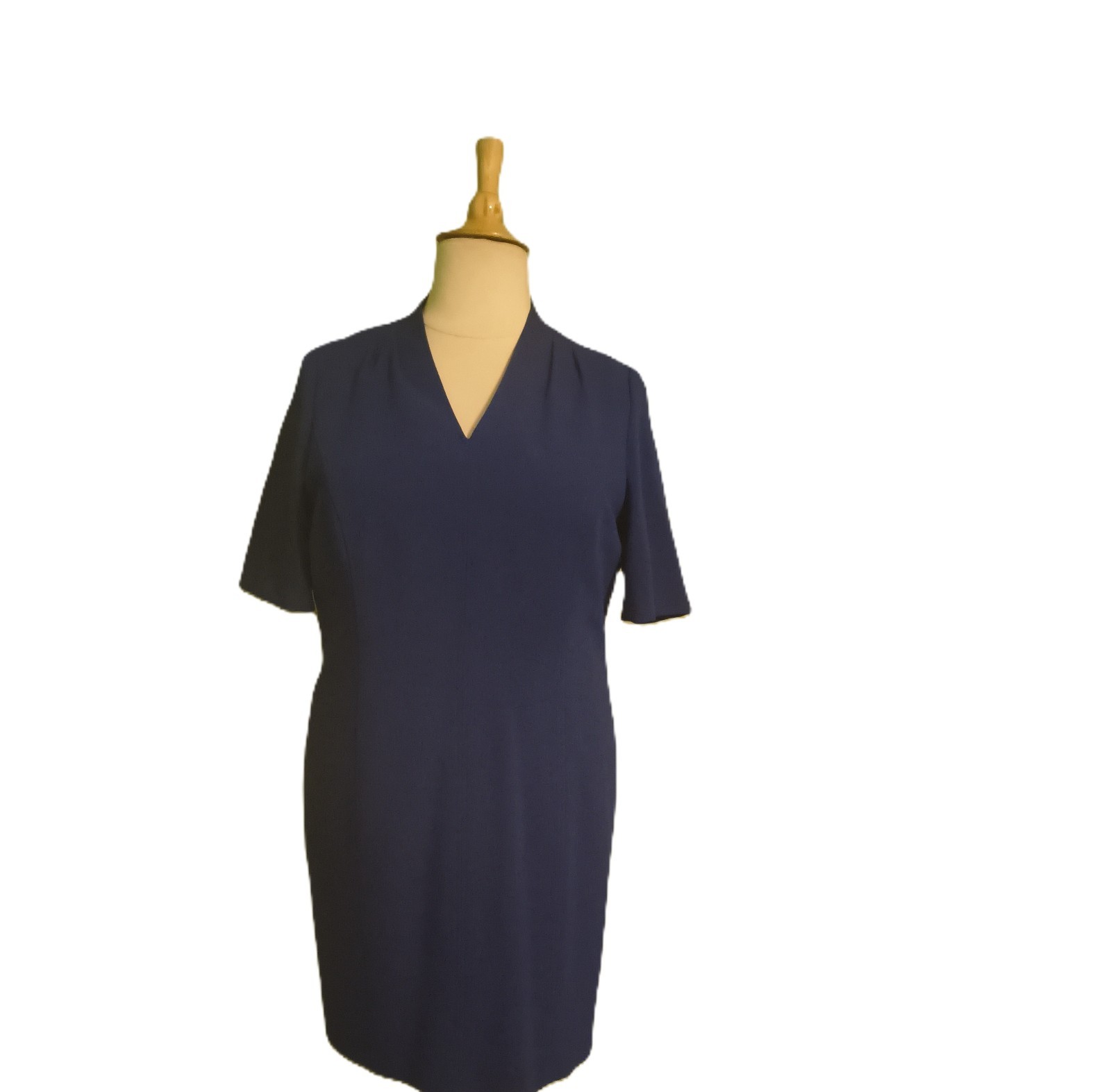 Tahari Blue Short Sleeves V-Neck Shift Sheath Dress 14W