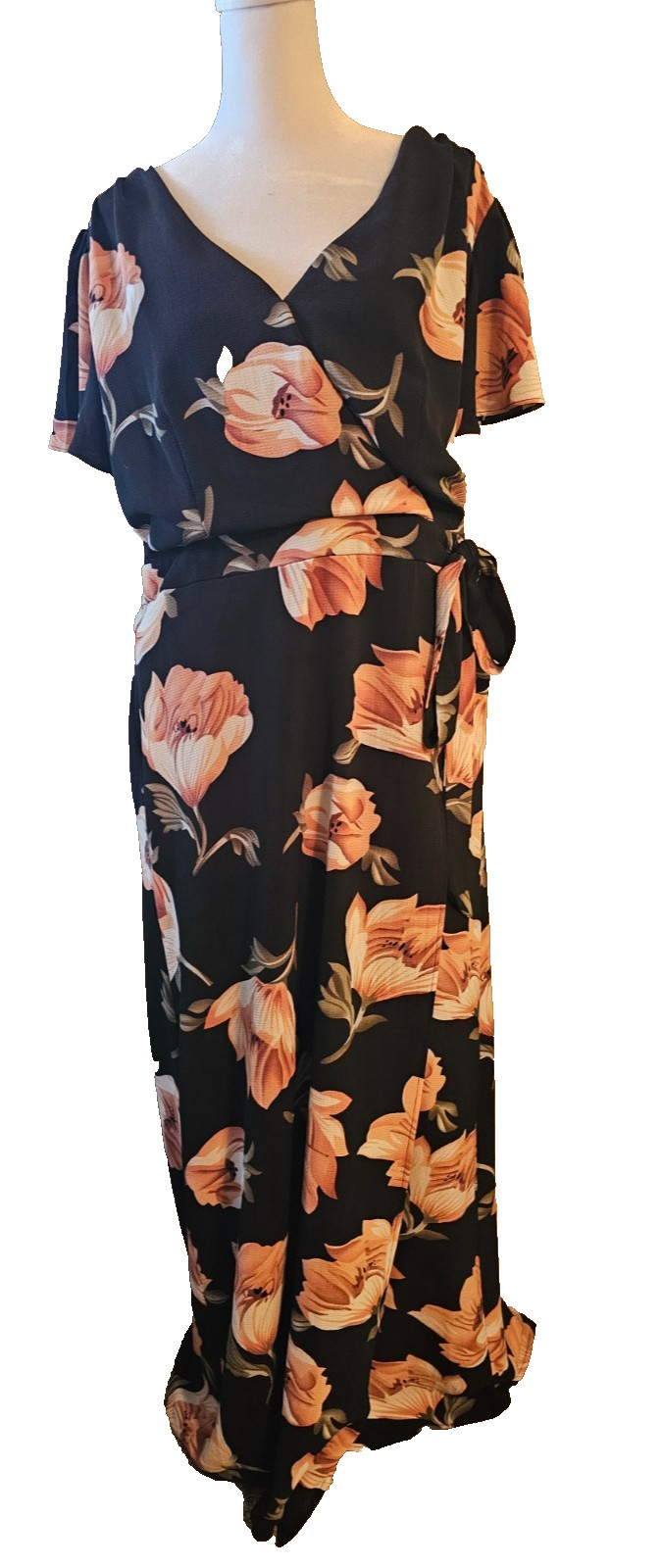 R N B Black Floral Long Dress Size 1x