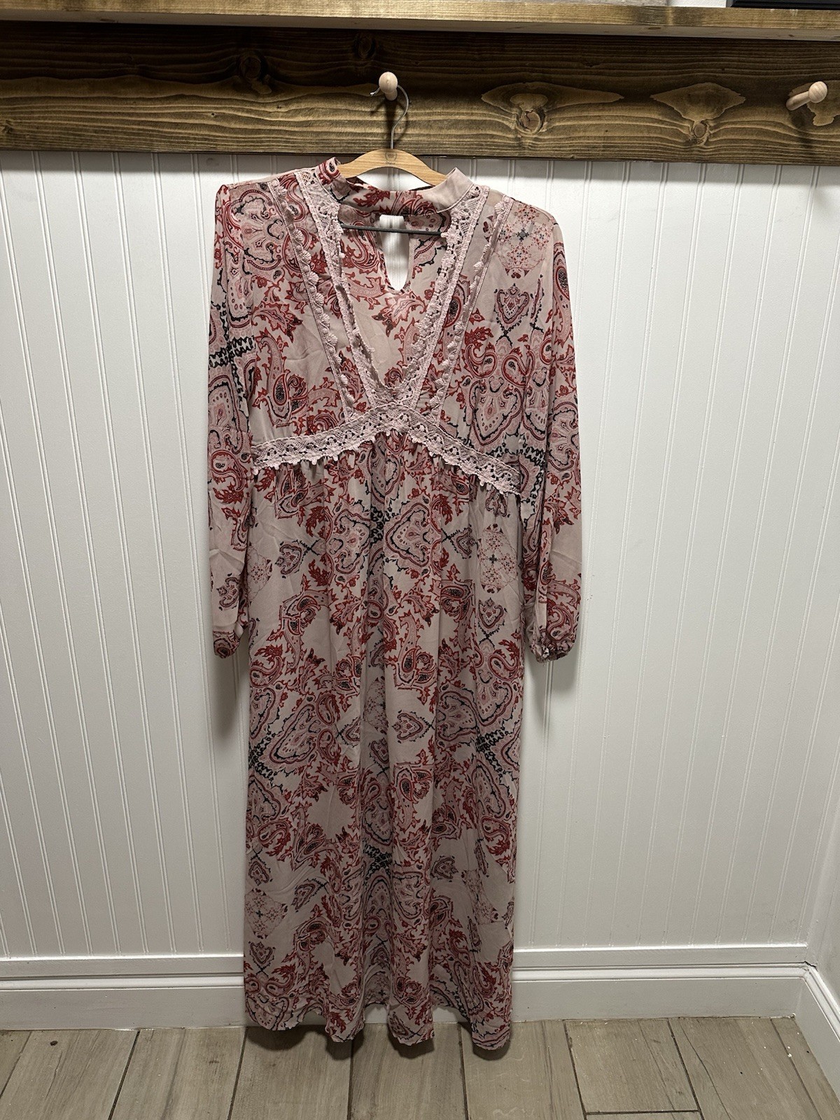 Altar’d State Women’s Deep V Band Collar Sheer Floral Maxi Dress Size L Boho