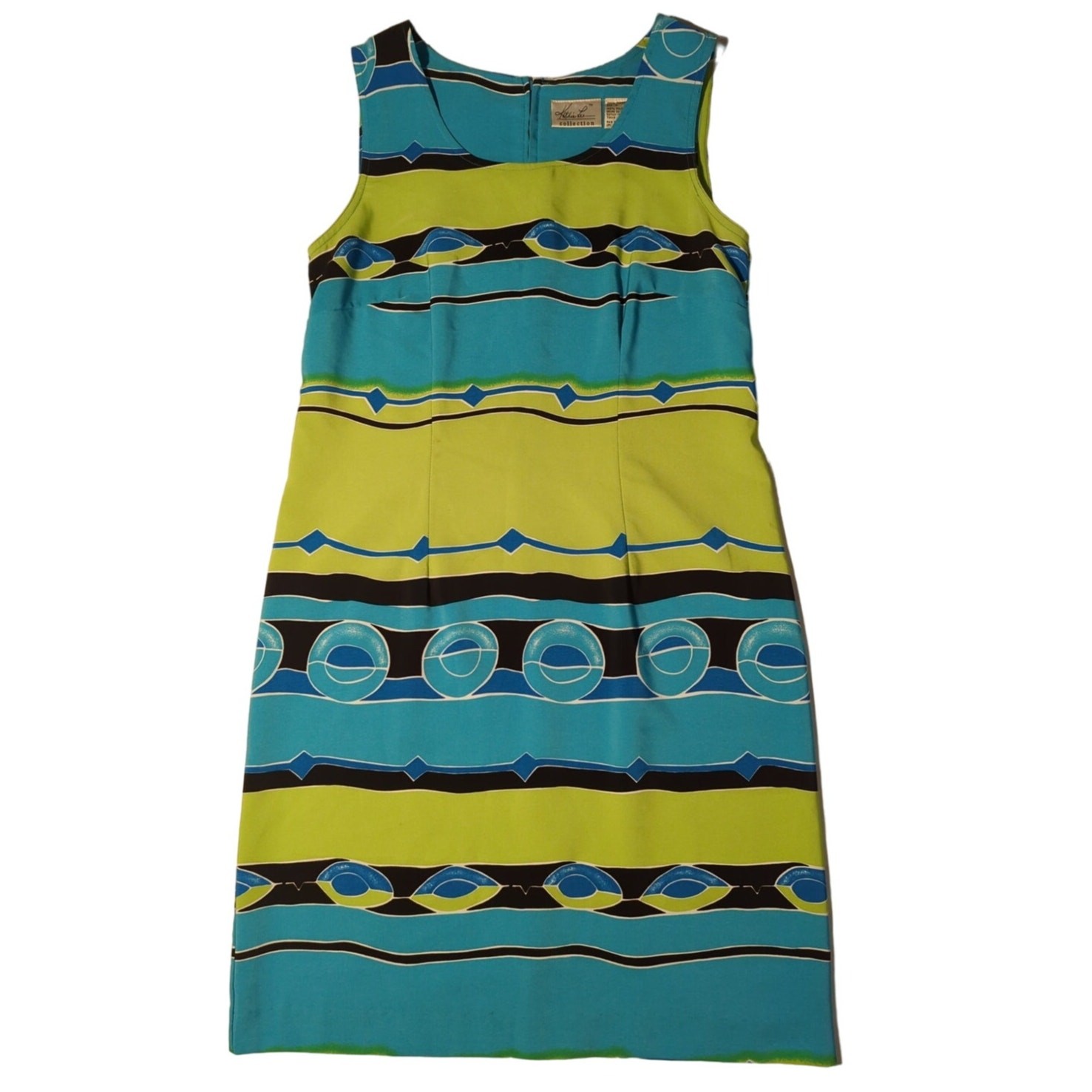 Kathie Lee Collection Sleeveless Lime Green / Aqua Blue Dress women’s sz 10 VTG