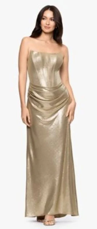 Betsy & Adam Gold Foil Strapless Evening Gown Sz 12