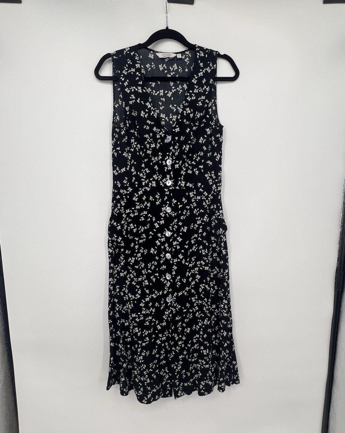 & Other Stories Floral Button Up Midi Dress Sz 6 Black Pockets Cottagecore