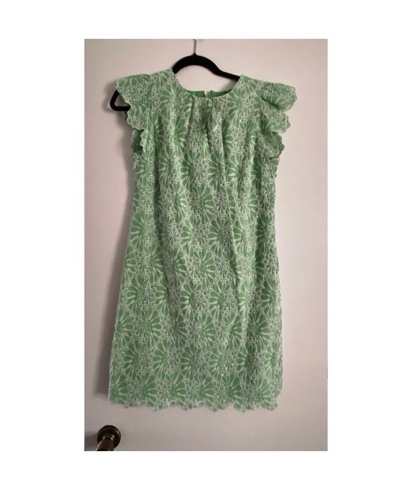 Loft Green Floral Eyelet Mini Dress Size 4 New!