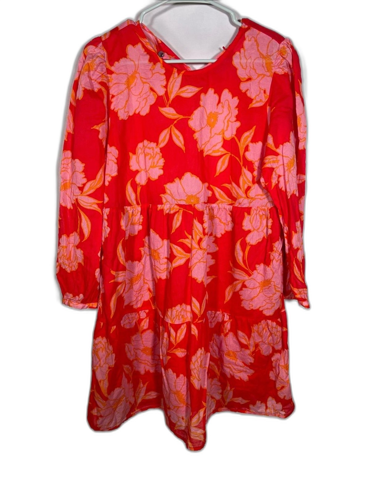 OLIVACEOUS WOMENS BOUTIQUE RED FLORAL MINI BABYDOLL DRESS LONG SLEEVE LARGE