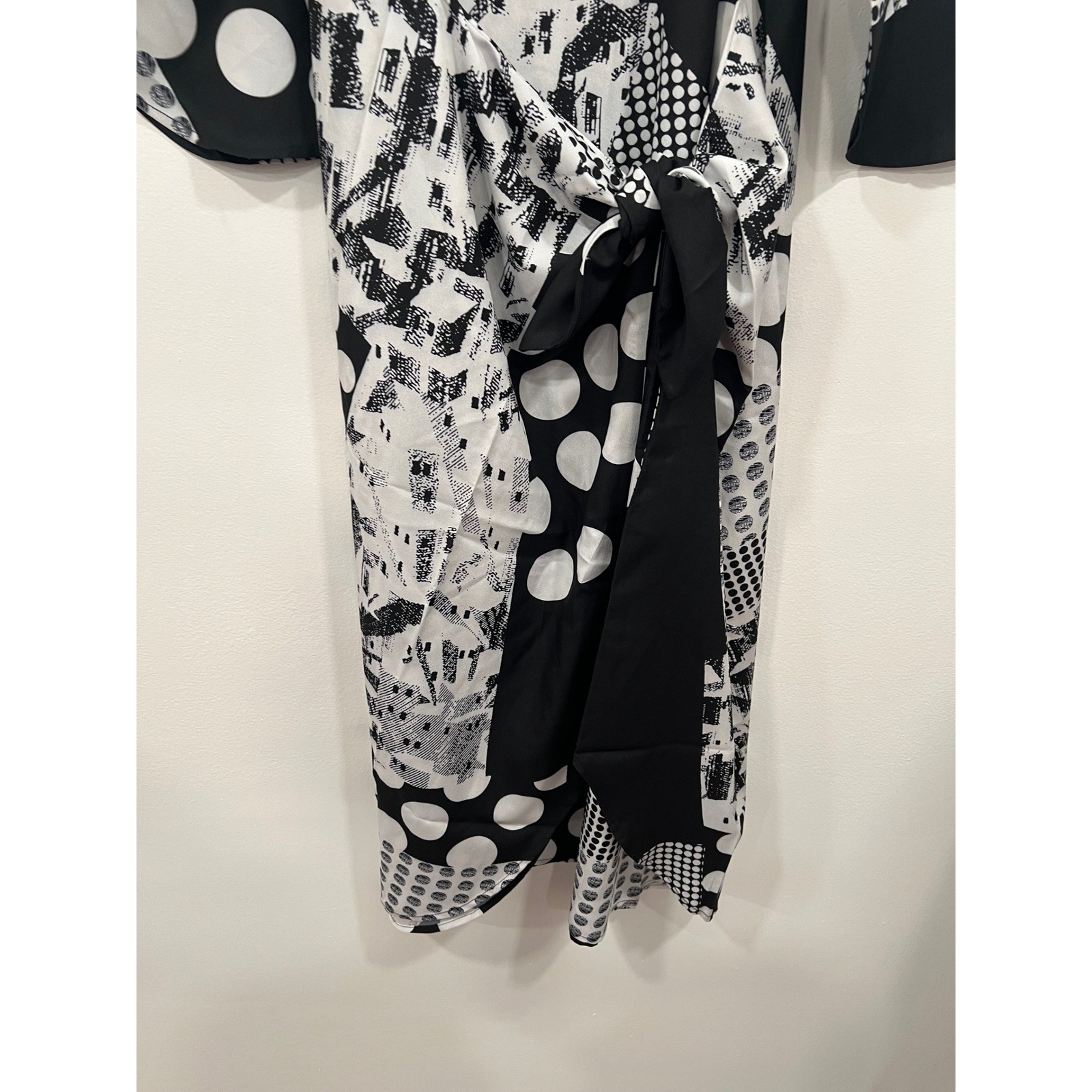 CAARA Midi Dress Womens Medium Black White Polka Dot Tie Waist ModiChic Office