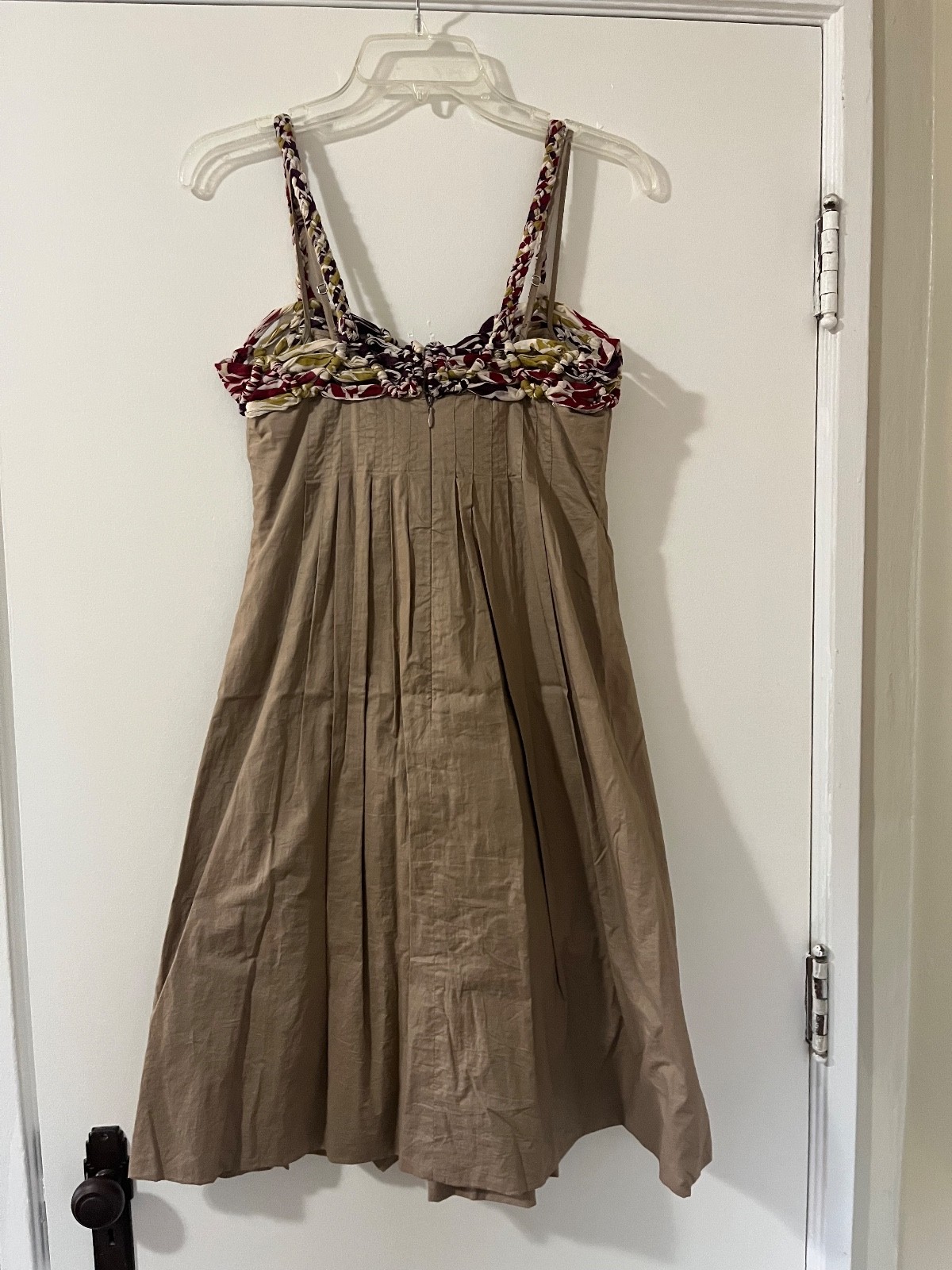 maxazria collection womens tan pleated bubble hem sweetheart braided bow dress