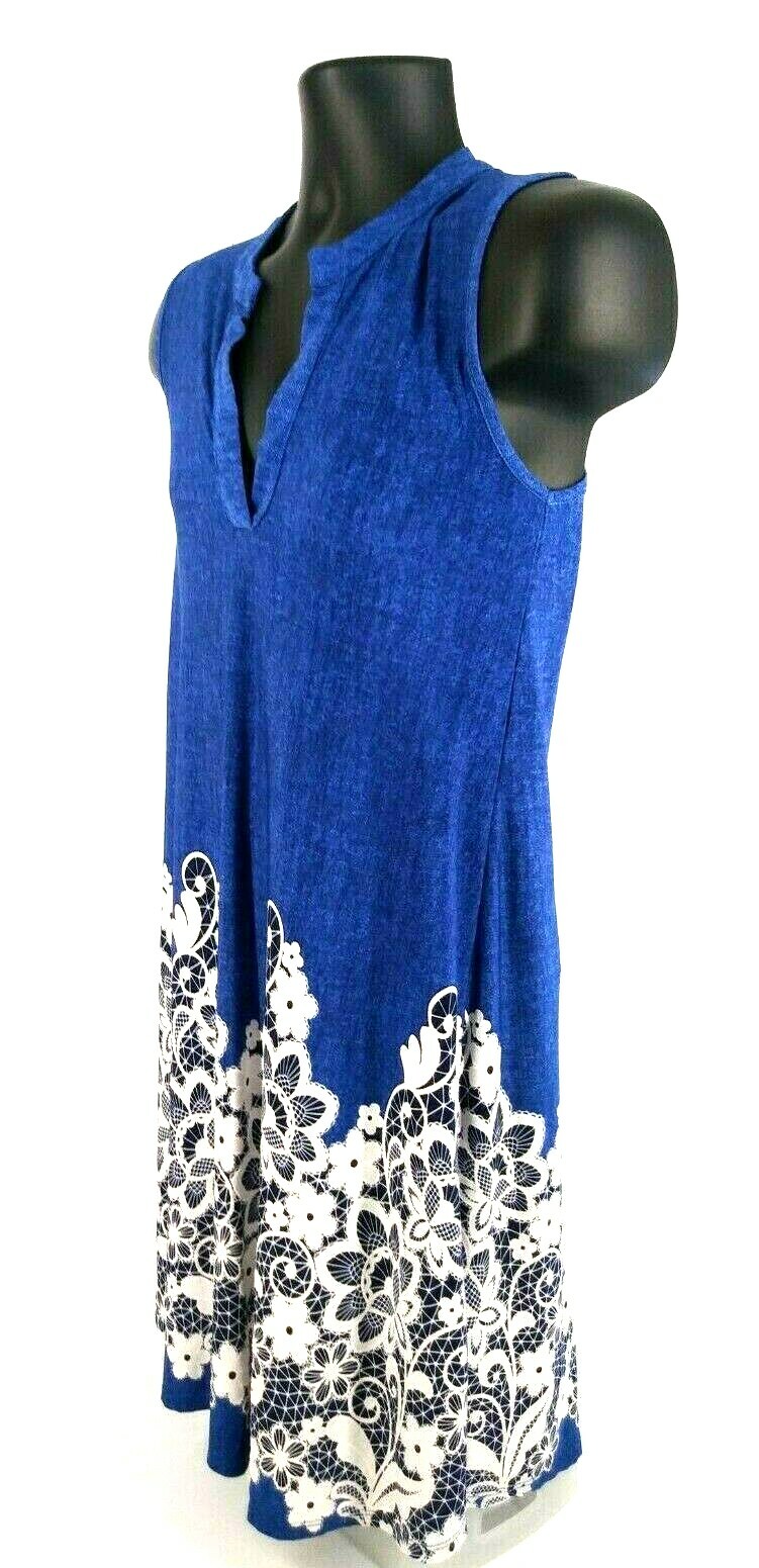 SJS Womens Shift Dress SIZE S Sleeveless Floral Blue Polyester Spandex
