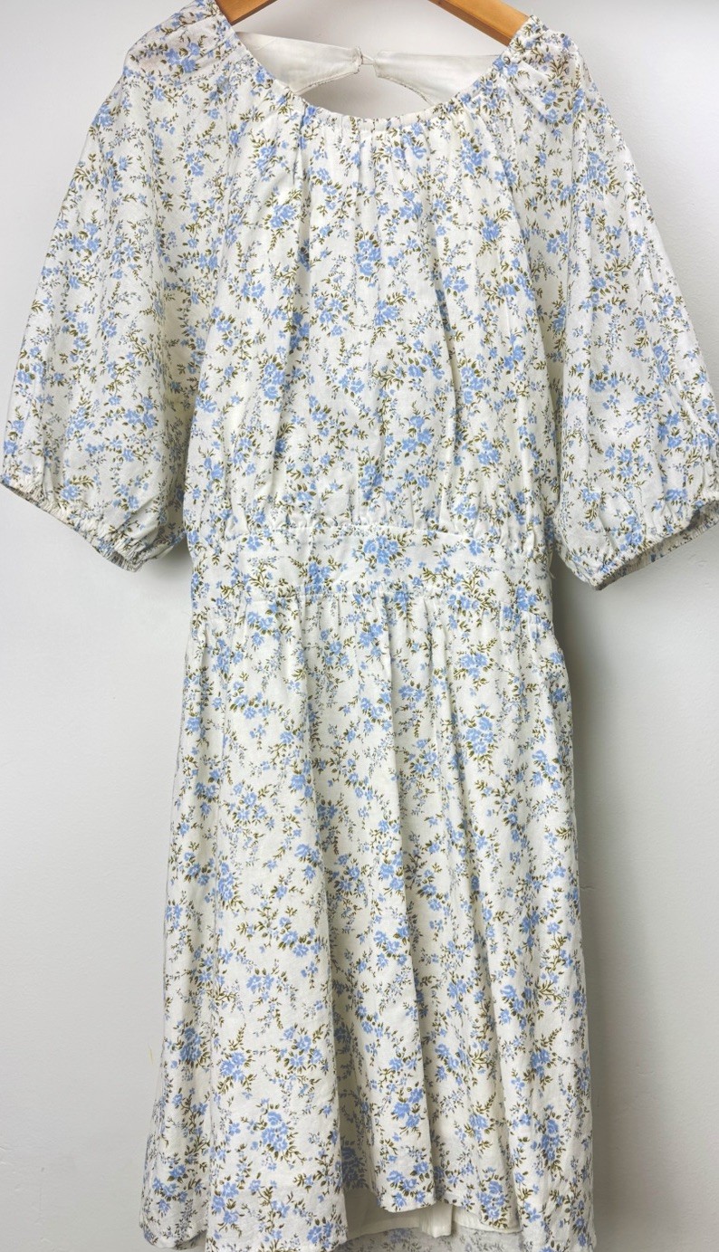 Olivaceous Floral Midi Dress Size M Open Back Puff Sleeve Cottagecore Boho
