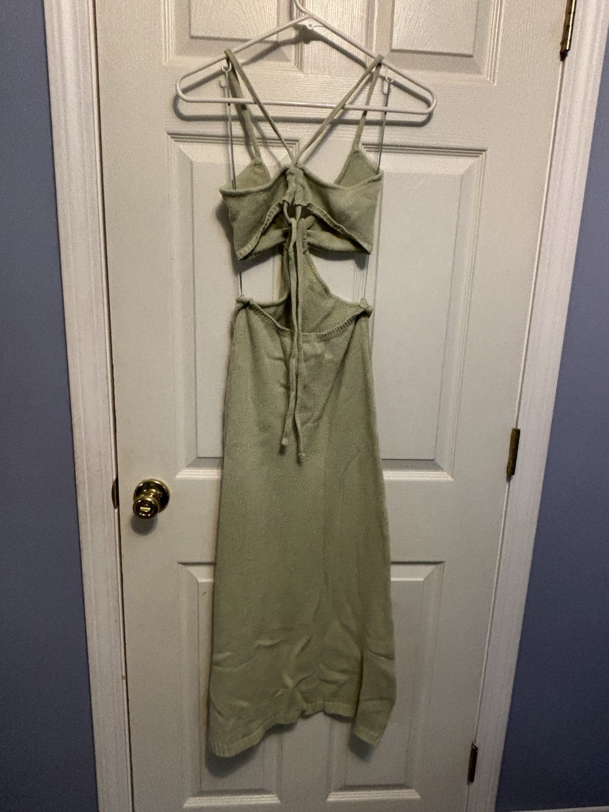 Petal + Pup Green Solid Knit Cut Out Open Back Tie Midi Dress 6
