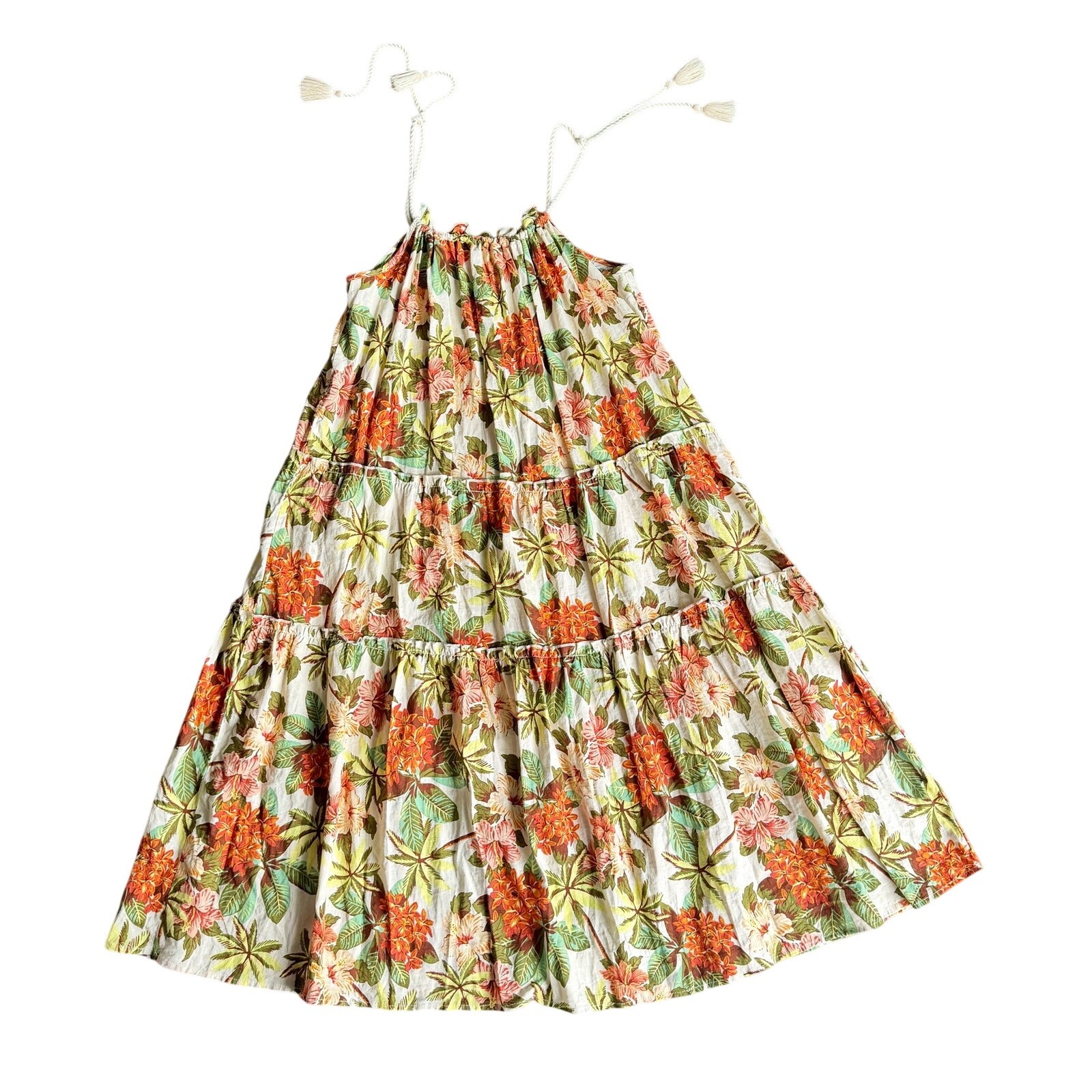 dRA Los Angeles Tropical Midi Dress- Boho Floral Rope Halter Linen Resort Size S