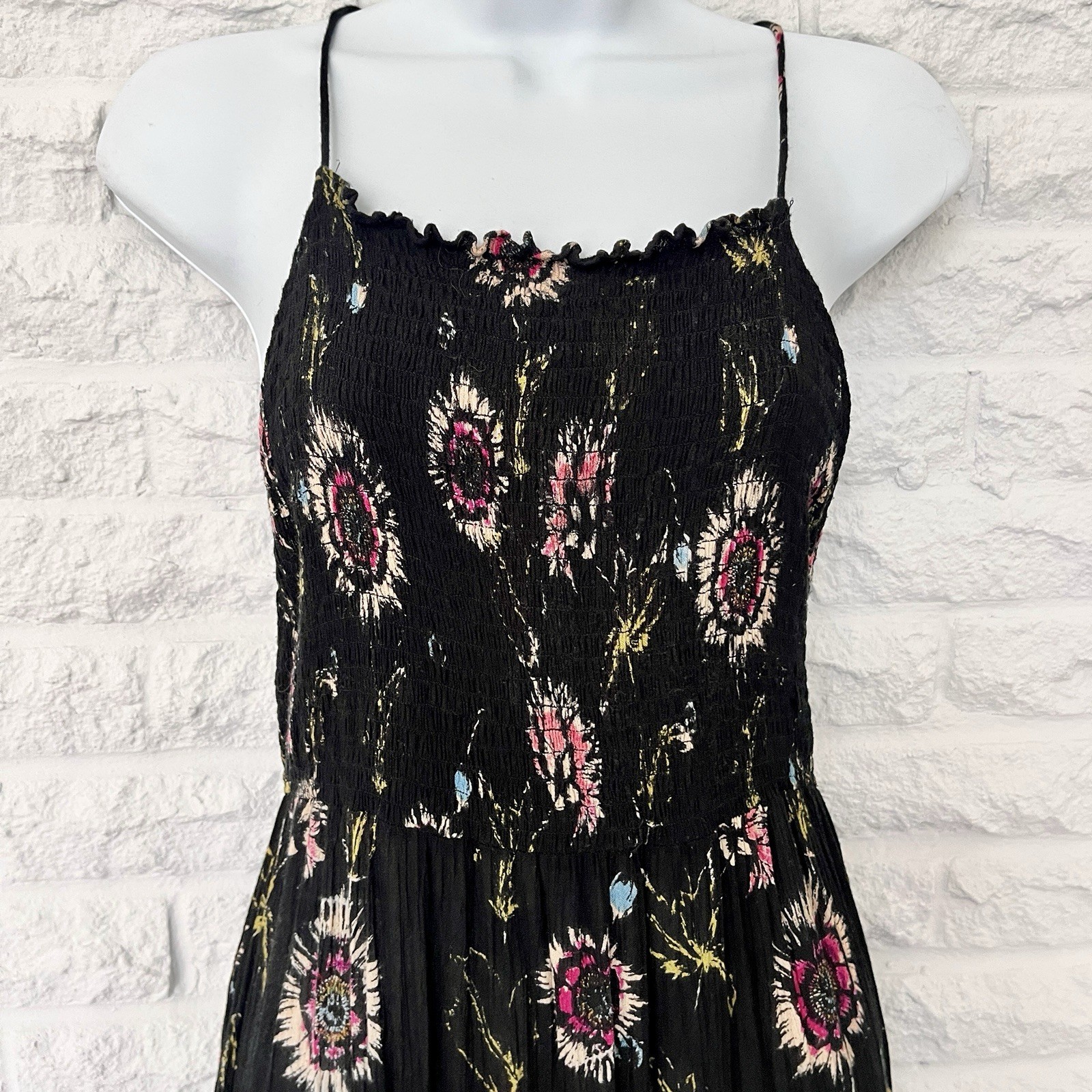 Intimately Free People Black Floral ‘Garden Party’ Smocked Maxi Dress, Size M