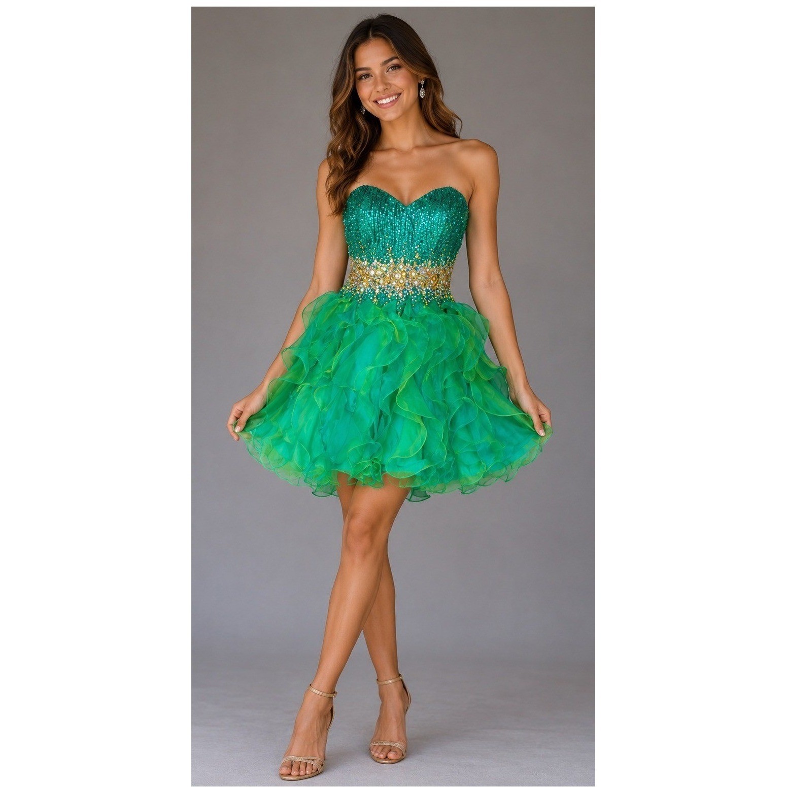 Cinderella Green Sequin Beaded Ruffle Homecoming Dress Size 10 Party Formal Prom