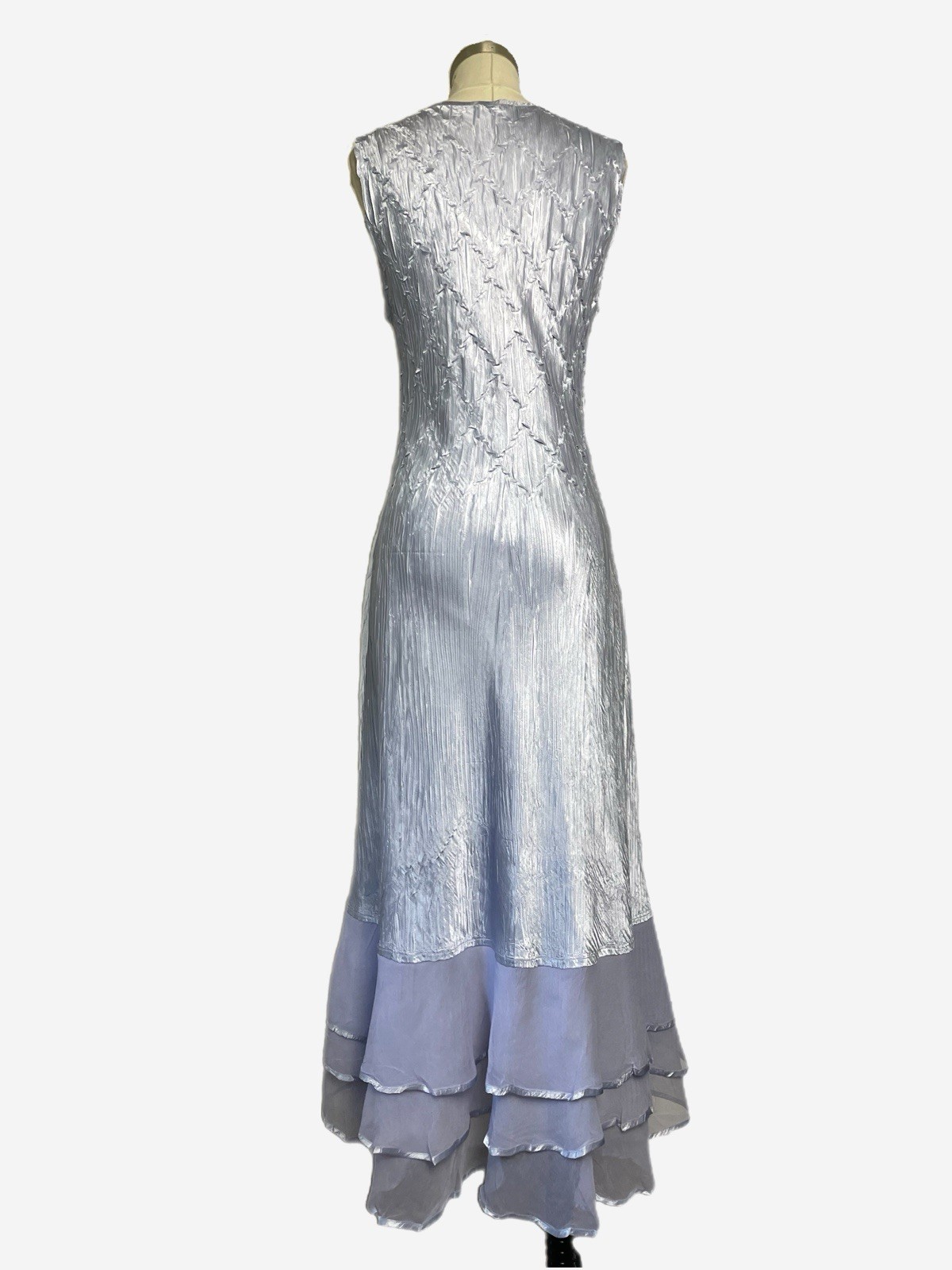 Komarov Blue gray charmeuse beaded layered slip dress 1920s delicate dreamy L